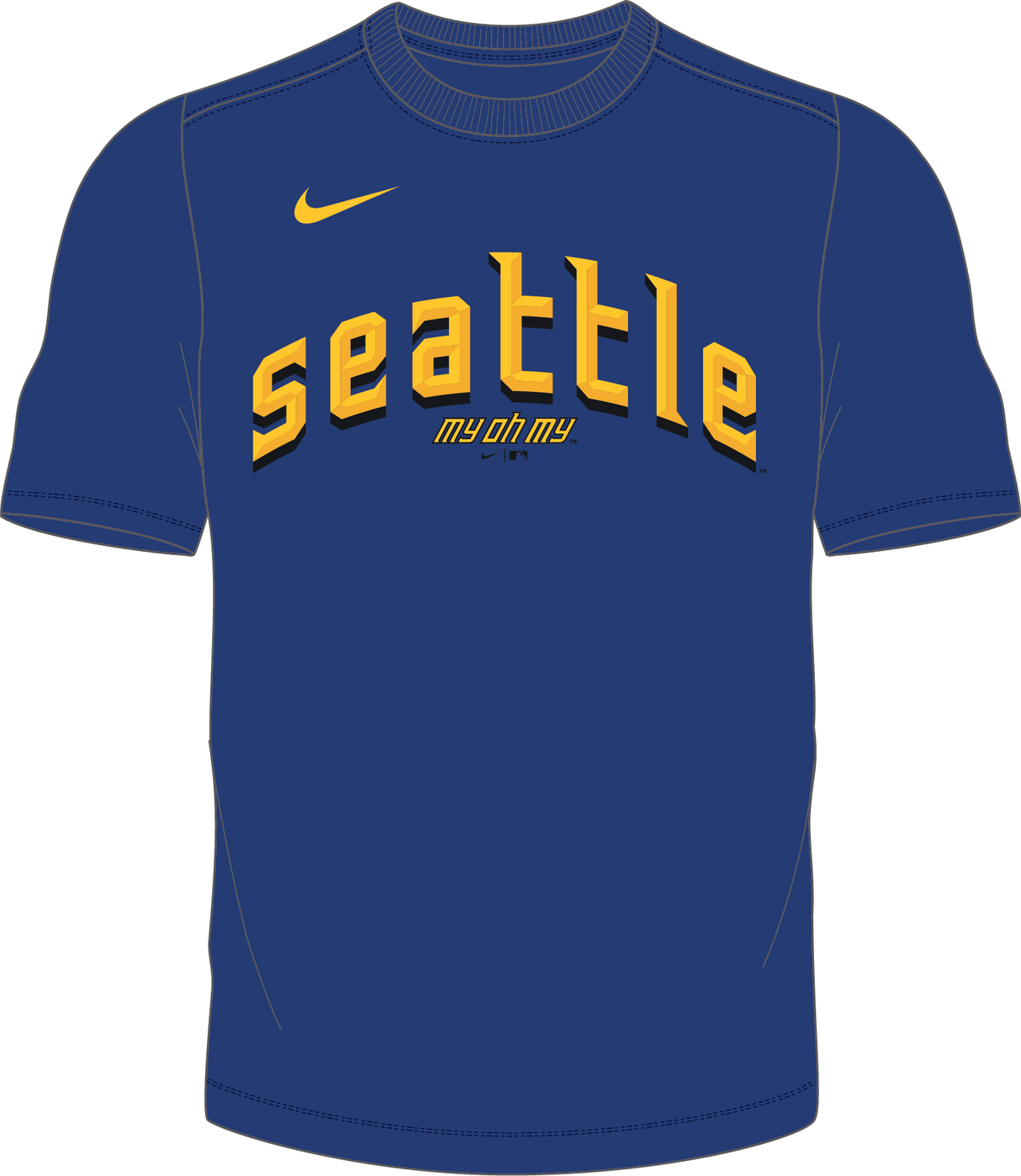 Nike Seattle Mariners Men's Crew Neck Synthetic City Connect Tee Fan Gear MLB Seattle Mariners