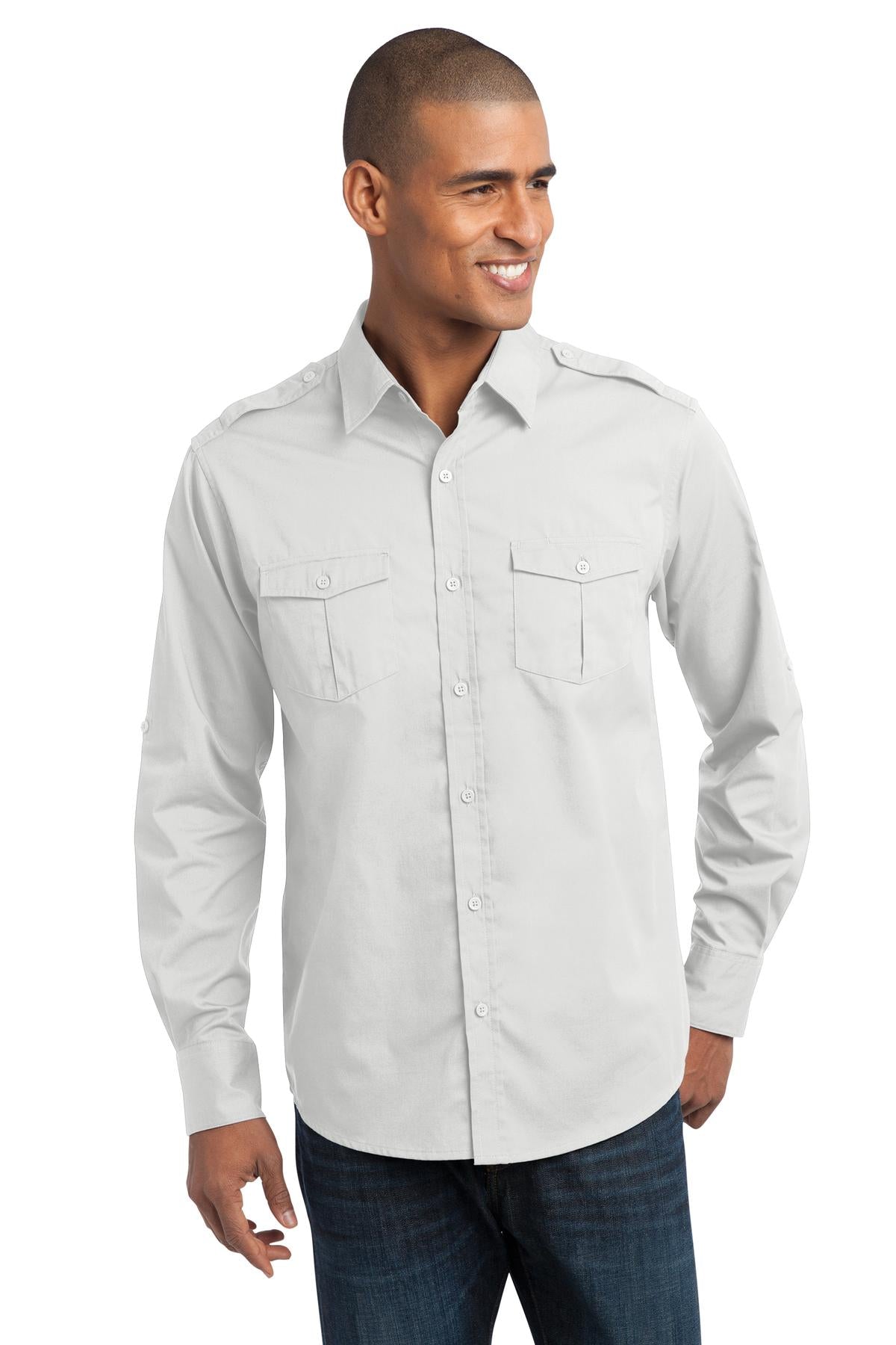 Port Authority Men's Stain-Release Roll Sleeve Twill Shirt. S649 Mens Apparel Shirts & Tops