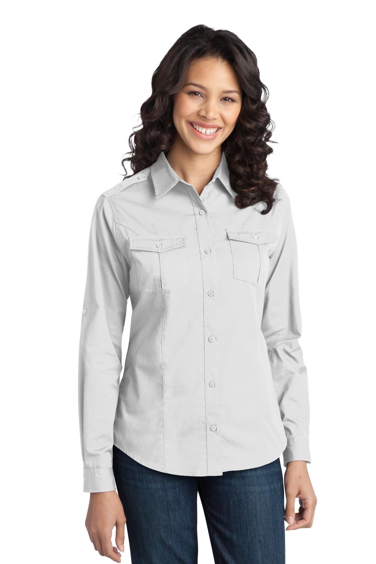 Port Authority Ladies Stain-Release Roll Sleeve Twill Shirt. L649