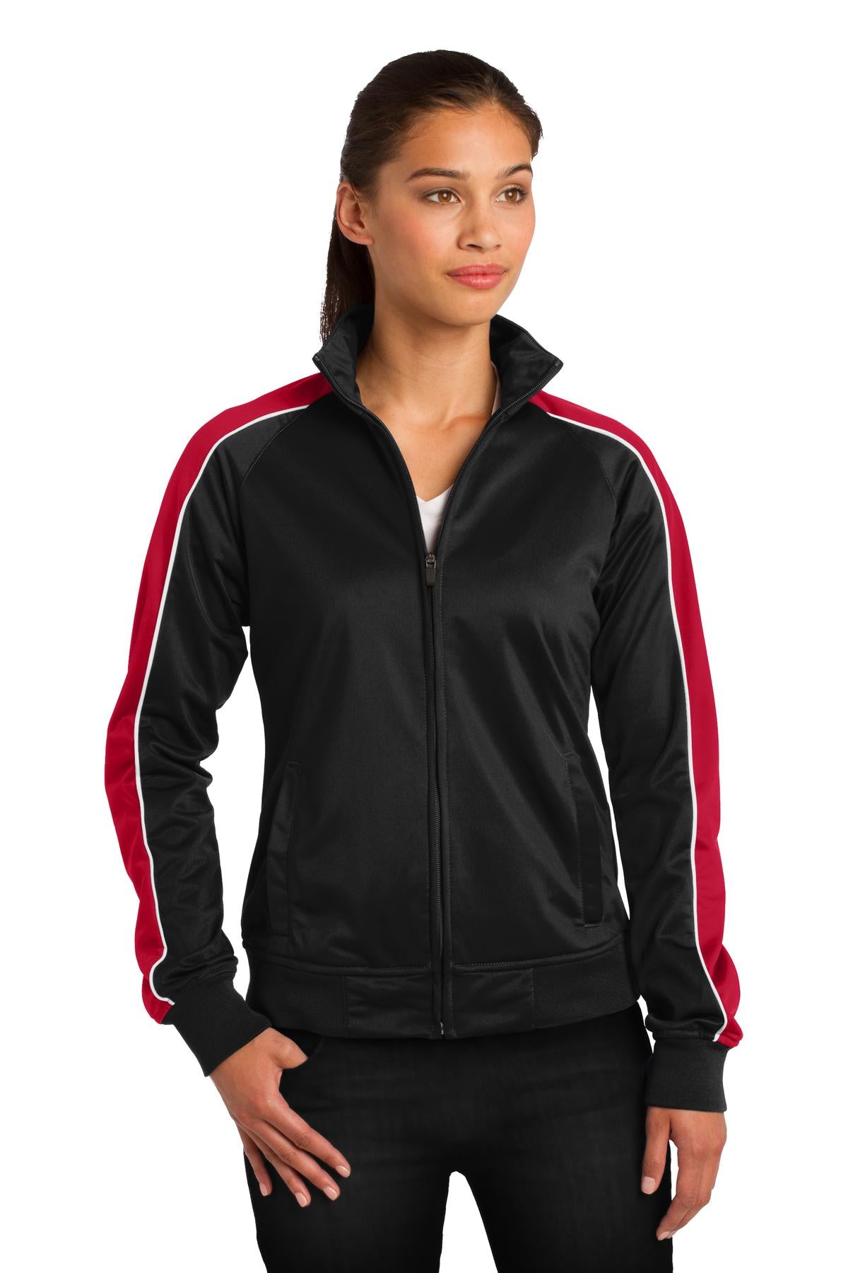 Sport-Tek Ladies Piped Tricot Track Jacket. LST92 Womens Apparel Jackets & Vests