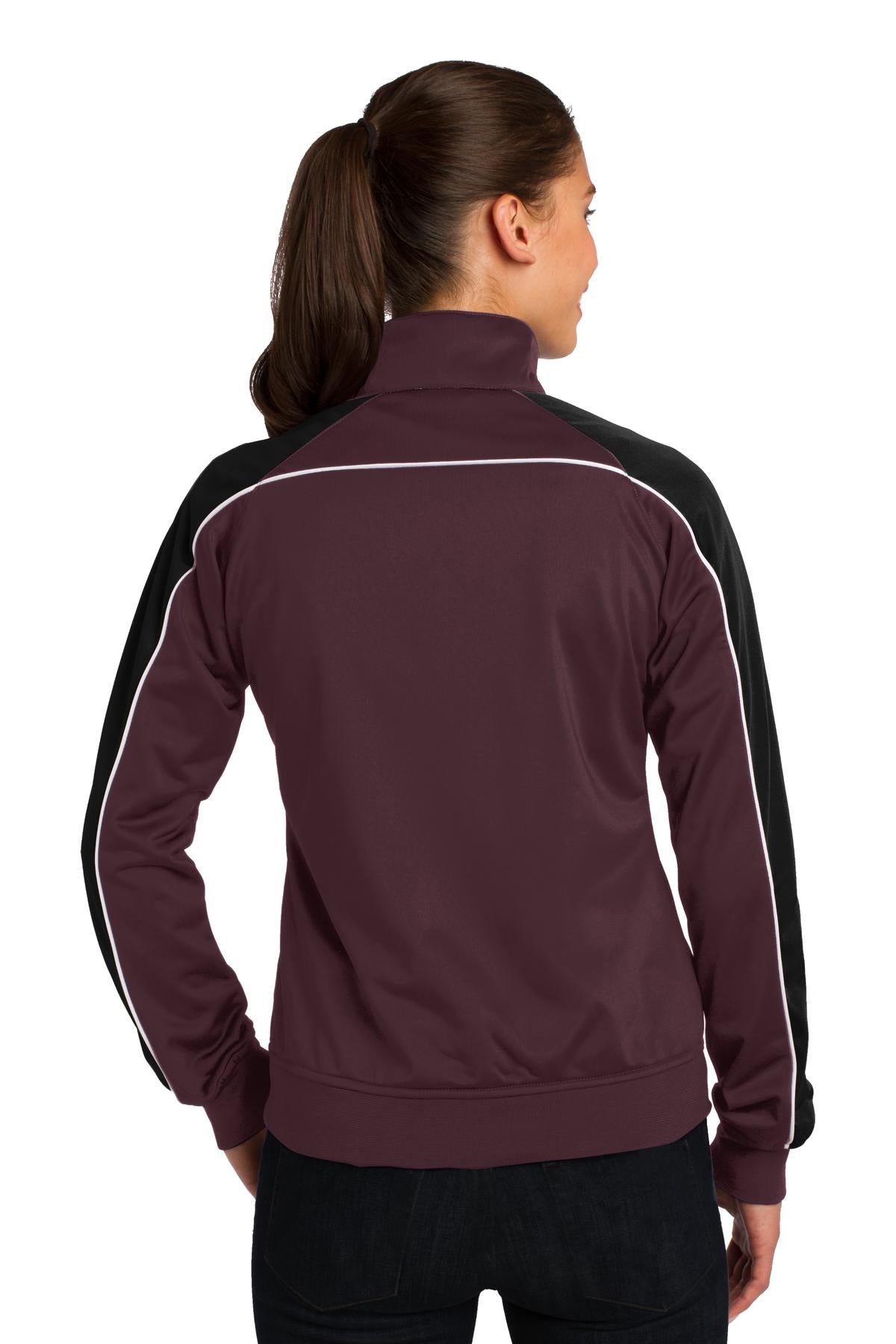 Sport-Tek Ladies Piped Tricot Track Jacket. LST92 Womens Apparel Jackets & Vests