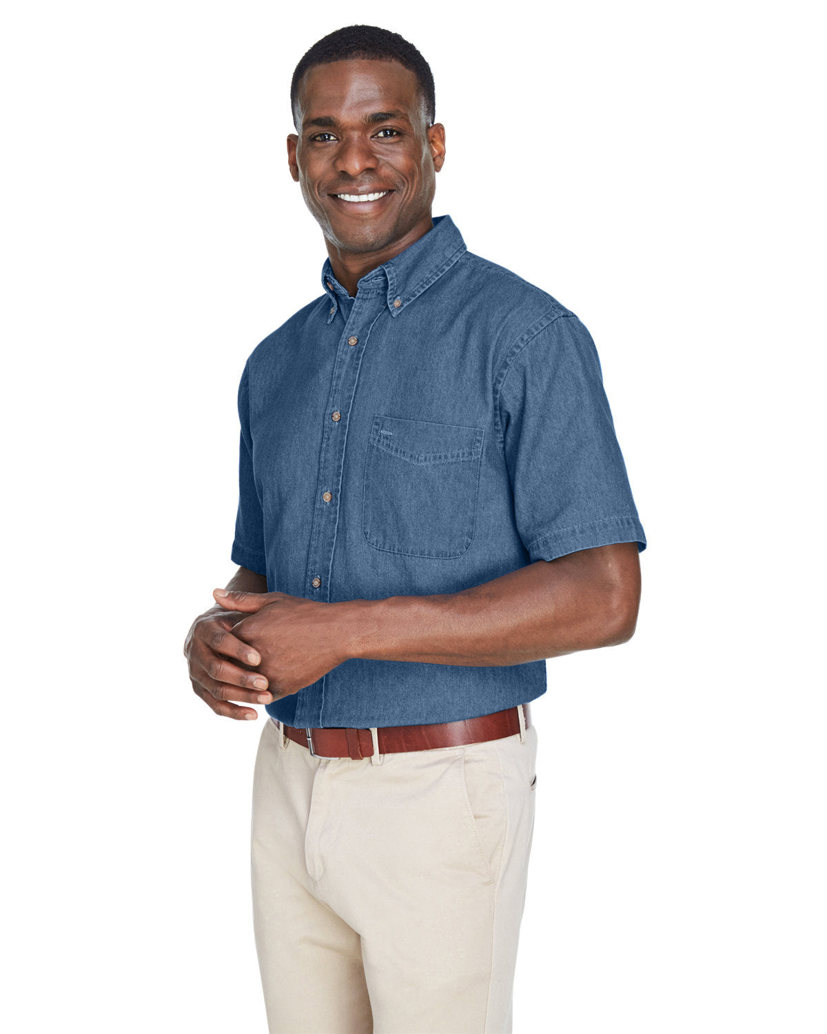 Harriton Men's 6.5 oz. Short-Sleeve Denim Shirt Mens Apparel Shirts & Tops