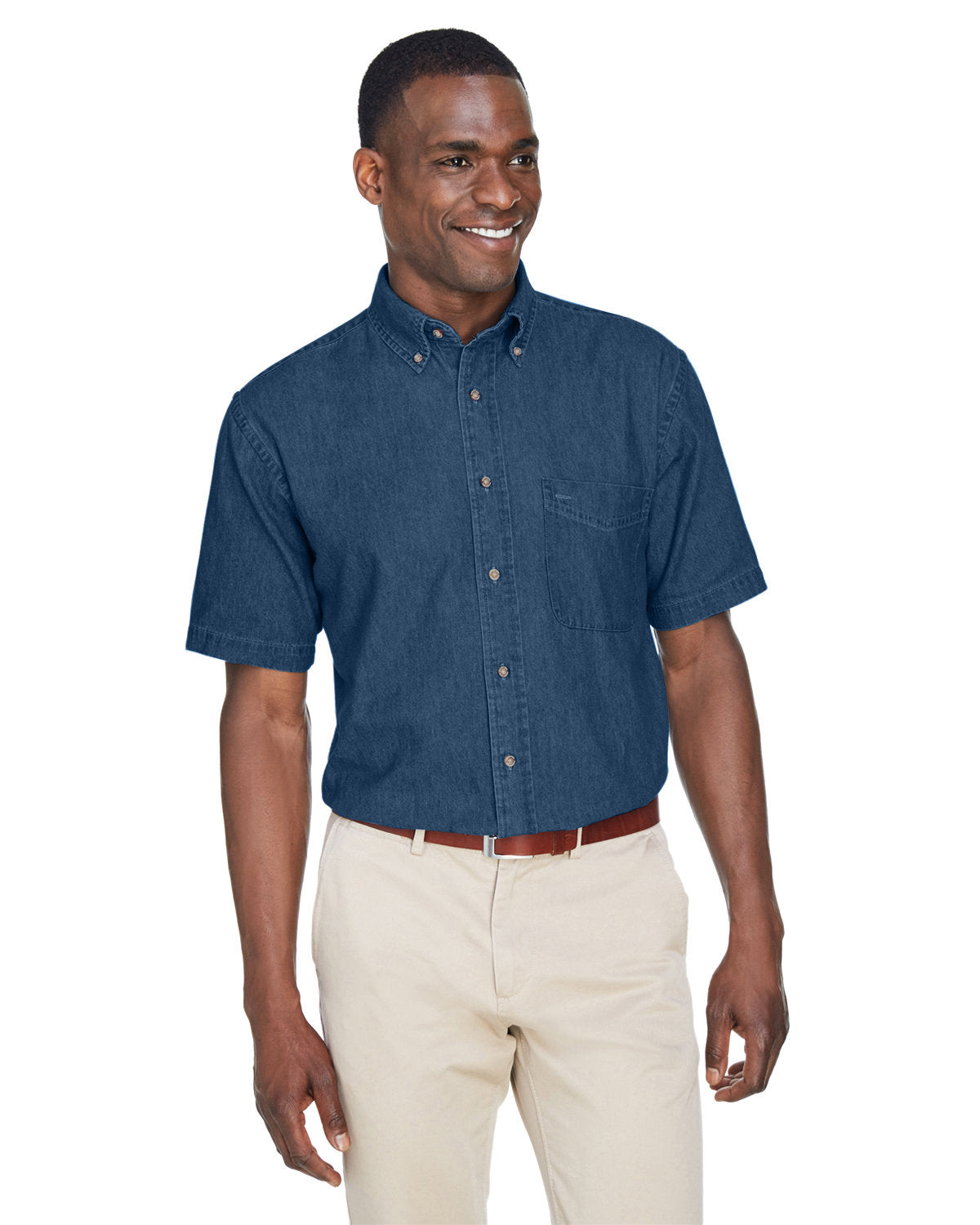 Harriton Men's 6.5 oz. Short-Sleeve Denim Shirt Mens Apparel Shirts & Tops