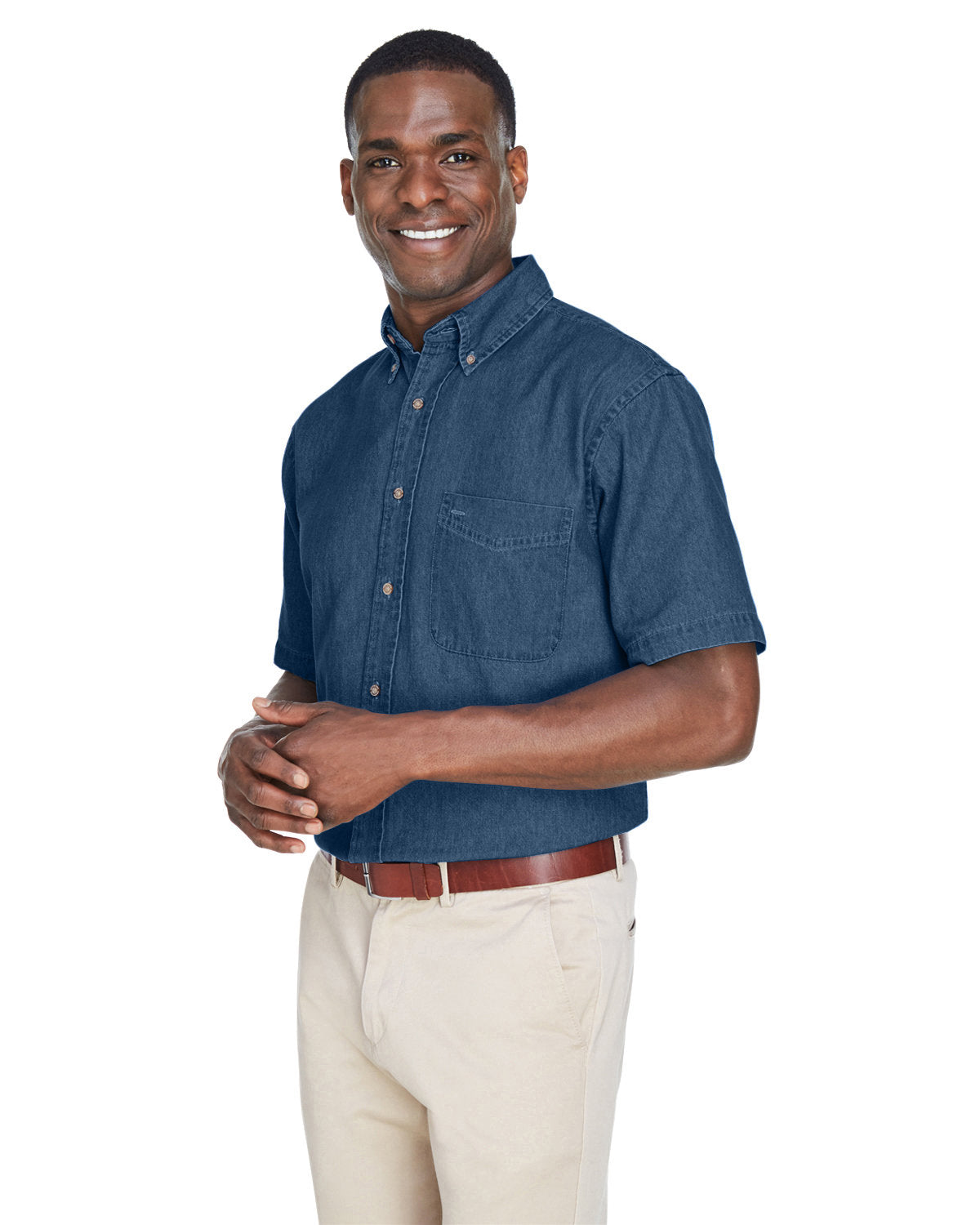 Harriton Men's 6.5 oz. Short-Sleeve Denim Shirt Mens Apparel Shirts & Tops