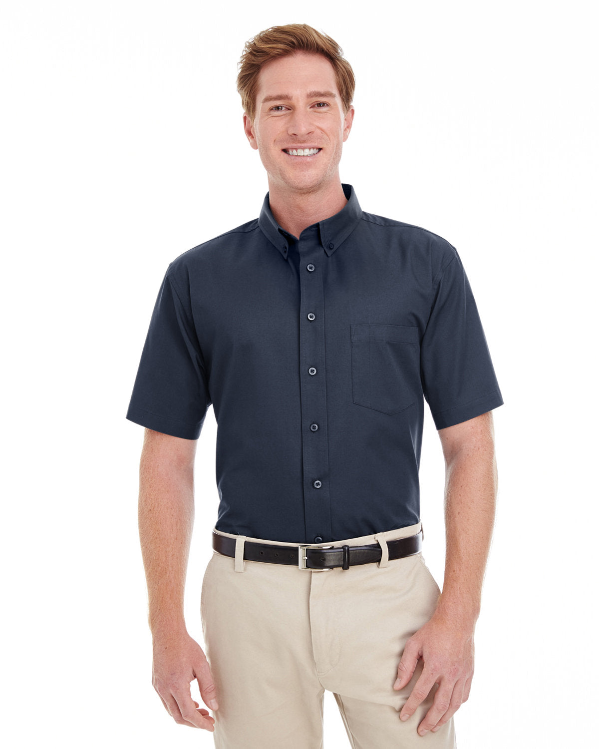 Harriton Men's Foundation 100% Cotton Short-Sleeve Twill Shirt with Teflon™ Mens Apparel Shirts & Tops