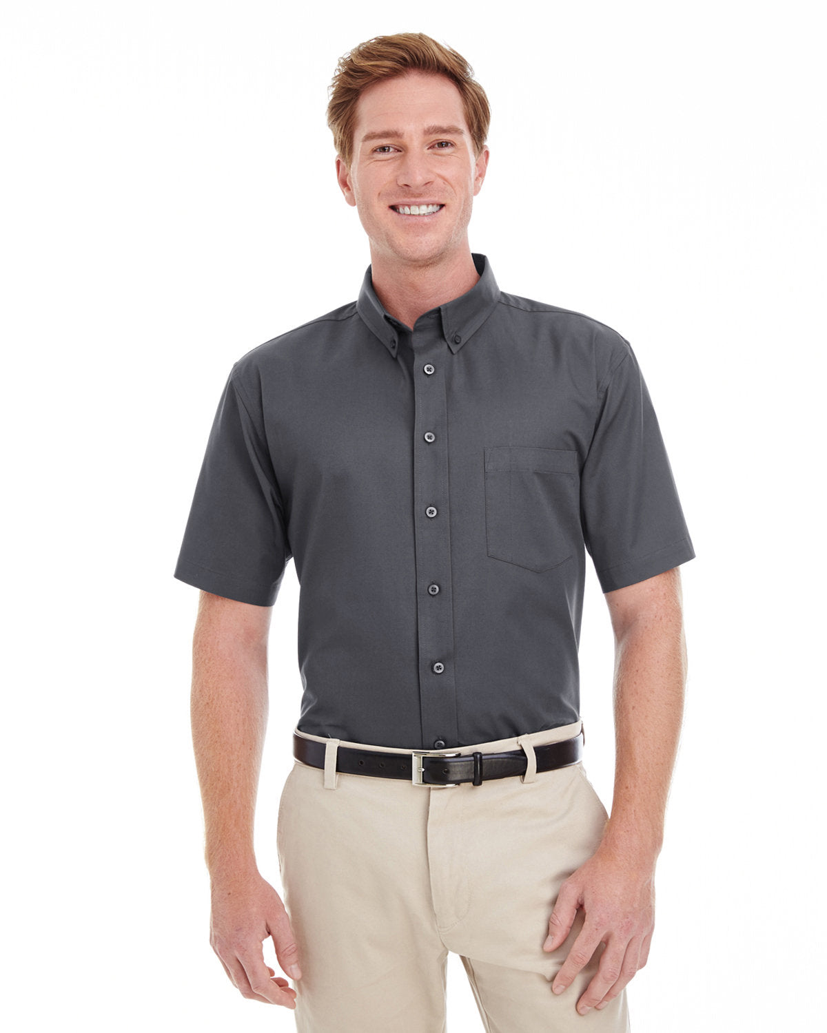 Harriton Men's Foundation 100% Cotton Short-Sleeve Twill Shirt with Teflon™ Mens Apparel Shirts & Tops