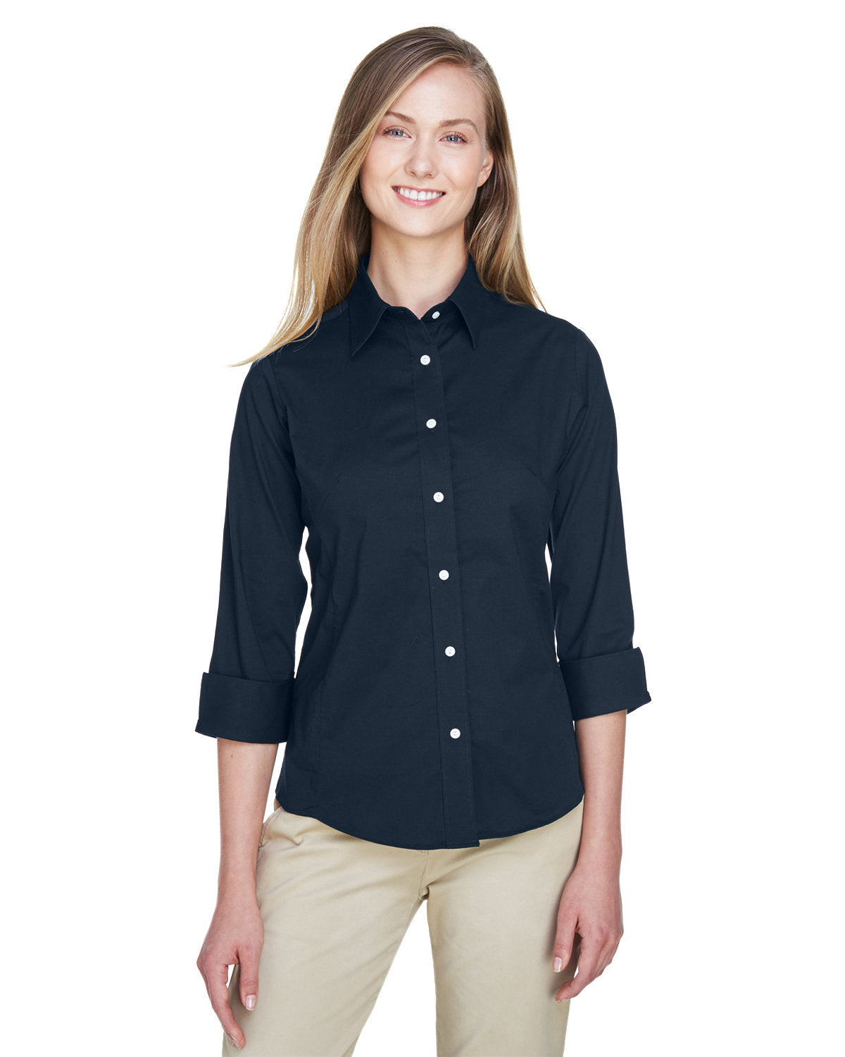 Devon & Jones Ladies' Perfect Fit™ 3/4-Sleeve Stretch Poplin Blouse Womens Apparel Shirts & Tops