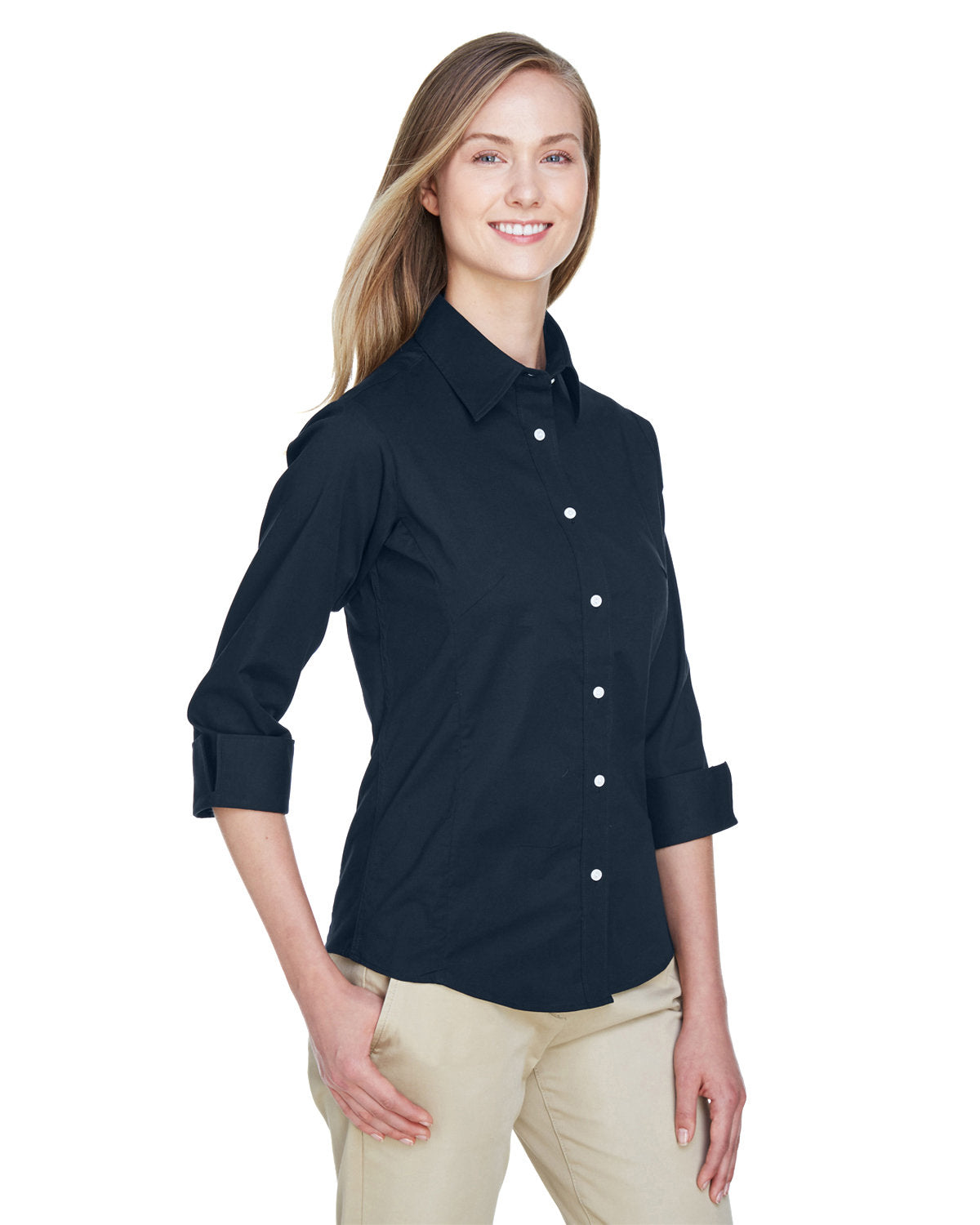 Devon & Jones Ladies' Perfect Fit™ 3/4-Sleeve Stretch Poplin Blouse Womens Apparel Shirts & Tops