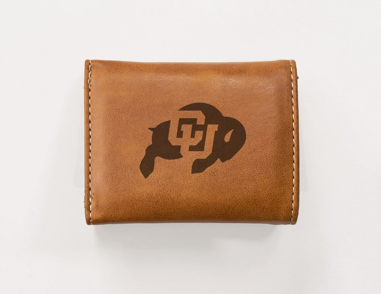 Rico Industries NCAA Colorado Buffaloes Laser Engraved Faux Leather Trifold Wallet-1