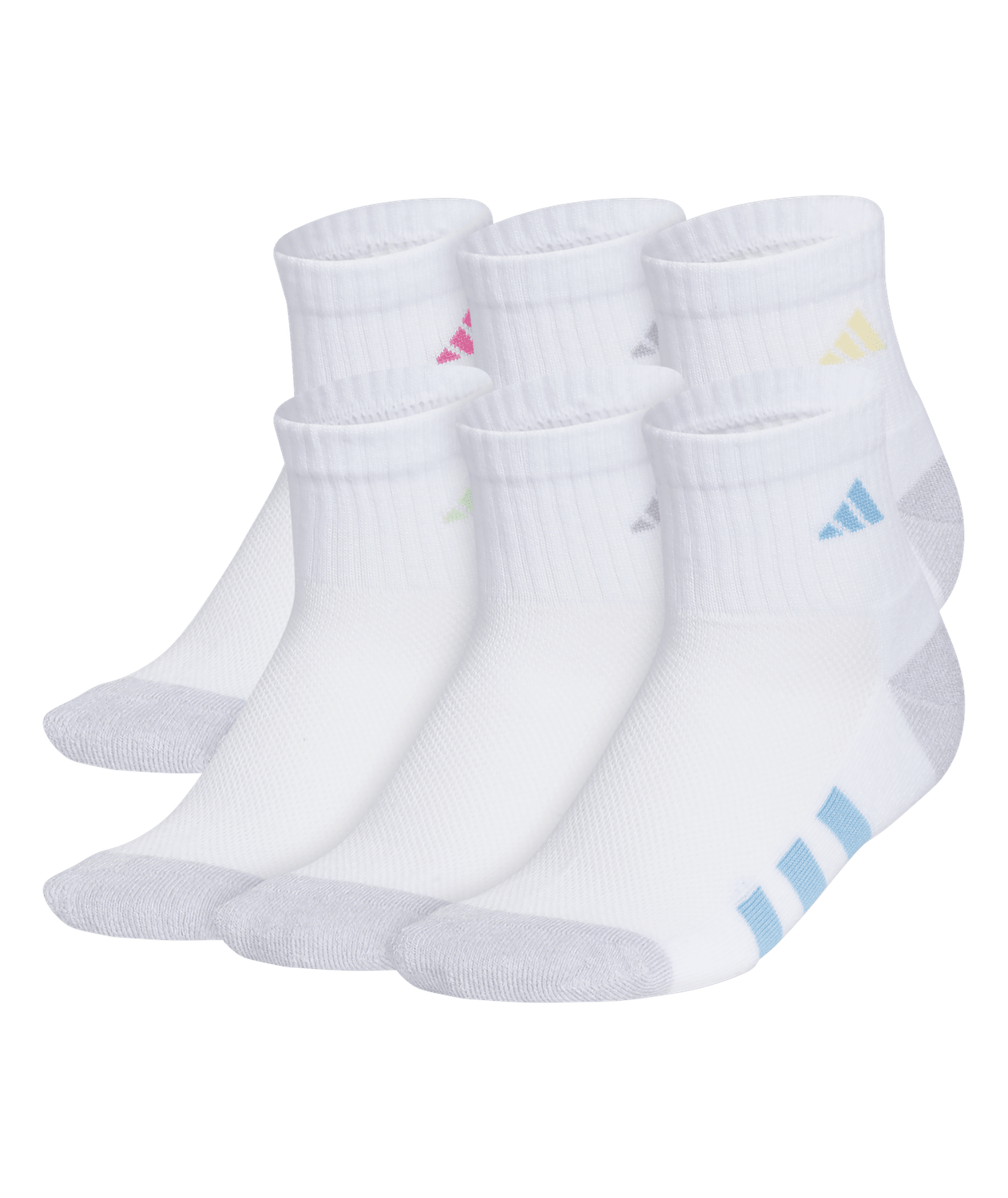 adidas Girls' Athletic Cushioned 6-Pack Quarter Socks Unisex Accessories Socks