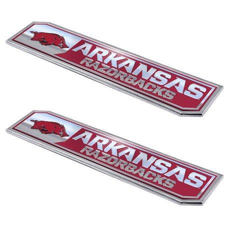 Fanmats Arkansas Razorbacks 2 Piece Heavy Duty Aluminum Embossed Truck Emblem Set Fan Gear NCAA Arkansas Razorbacks