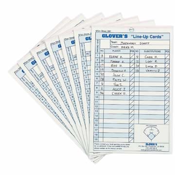 Glover's Line-Up Cards - 35 Sets Baseball Accessories All