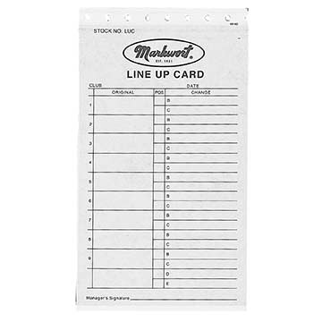 Markwort Line-Up Cards Baseball Accessories All