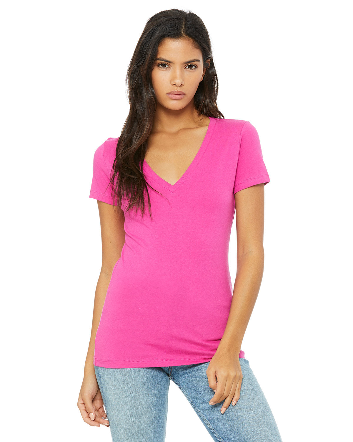 BELLA + CANVAS Ladies' Jersey Short-Sleeve Deep V-Neck T-Shirt Womens Apparel Shirts & Tops
