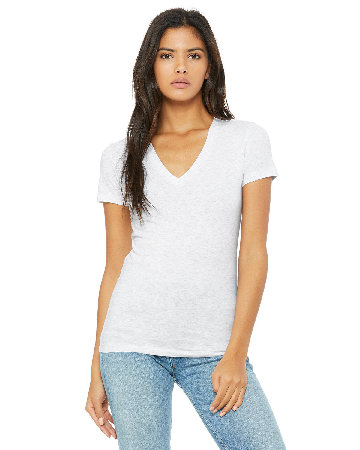 BELLA + CANVAS Ladies' Jersey Short-Sleeve Deep V-Neck T-Shirt Womens Apparel Shirts & Tops
