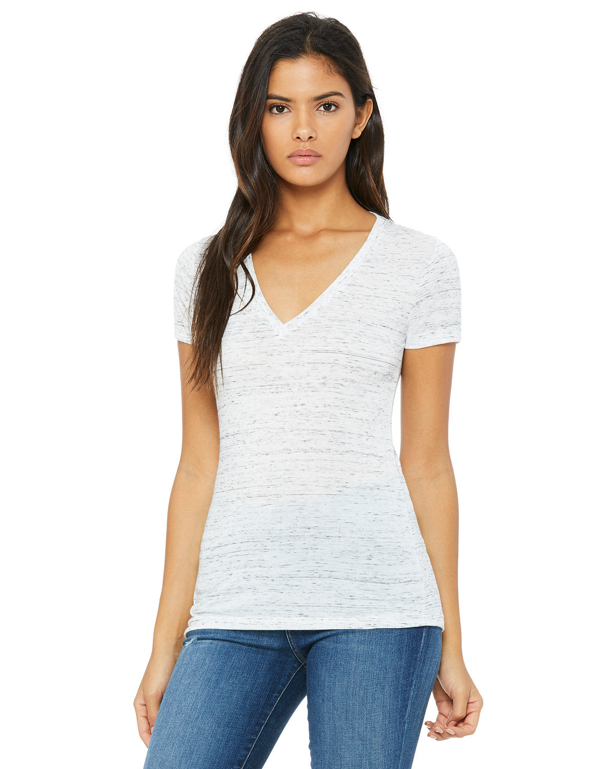 BELLA + CANVAS Ladies' Jersey Short-Sleeve Deep V-Neck T-Shirt Womens Apparel Shirts & Tops