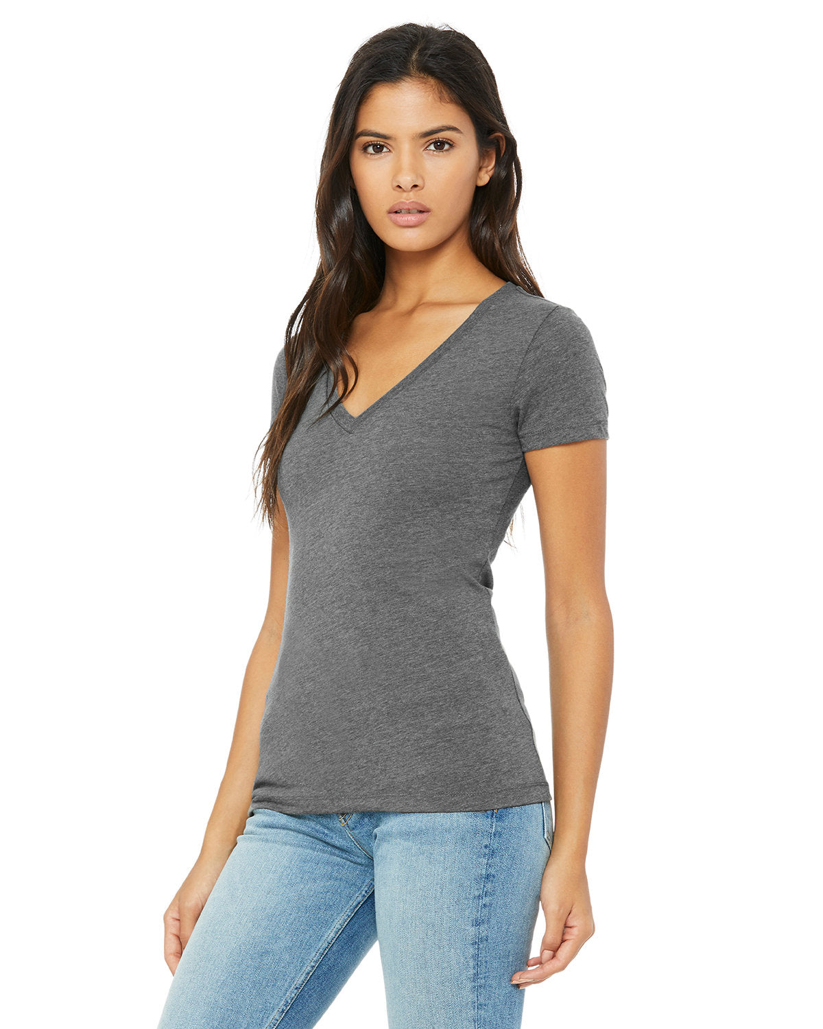 BELLA + CANVAS Ladies' Jersey Short-Sleeve Deep V-Neck T-Shirt Womens Apparel Shirts & Tops