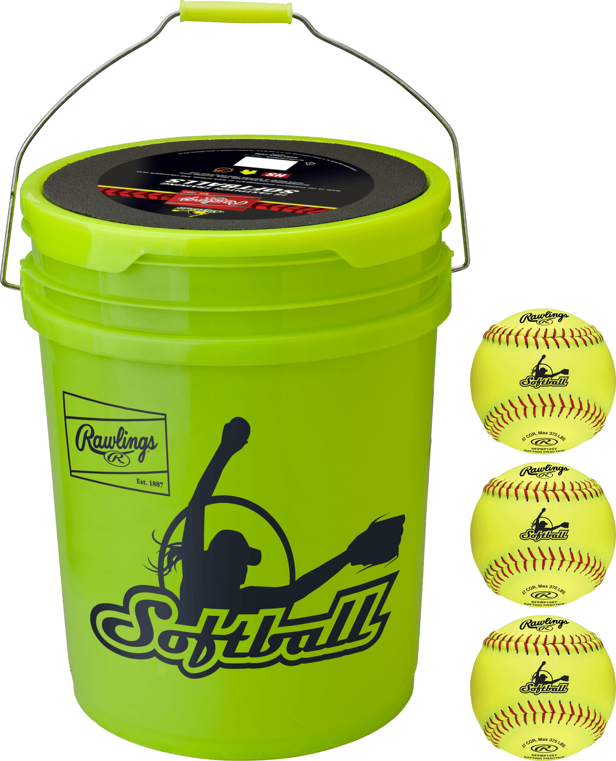 Rawlings 6 Gallon Collegiate / High School / Travel Practice Ball / Bucket Combo Softball Softballs All