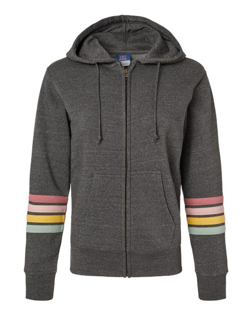 MV Sport Women's Striped Sleeves Full-Zip Hooded Sweatshirt Womens Apparel Sweatshirts & Fleece