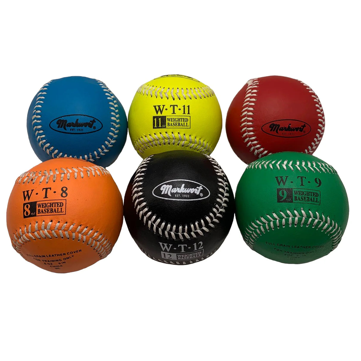 Markwort Set of 6 Leather Covered Assorted Weighted Baseballs Baseball Baseballs All
