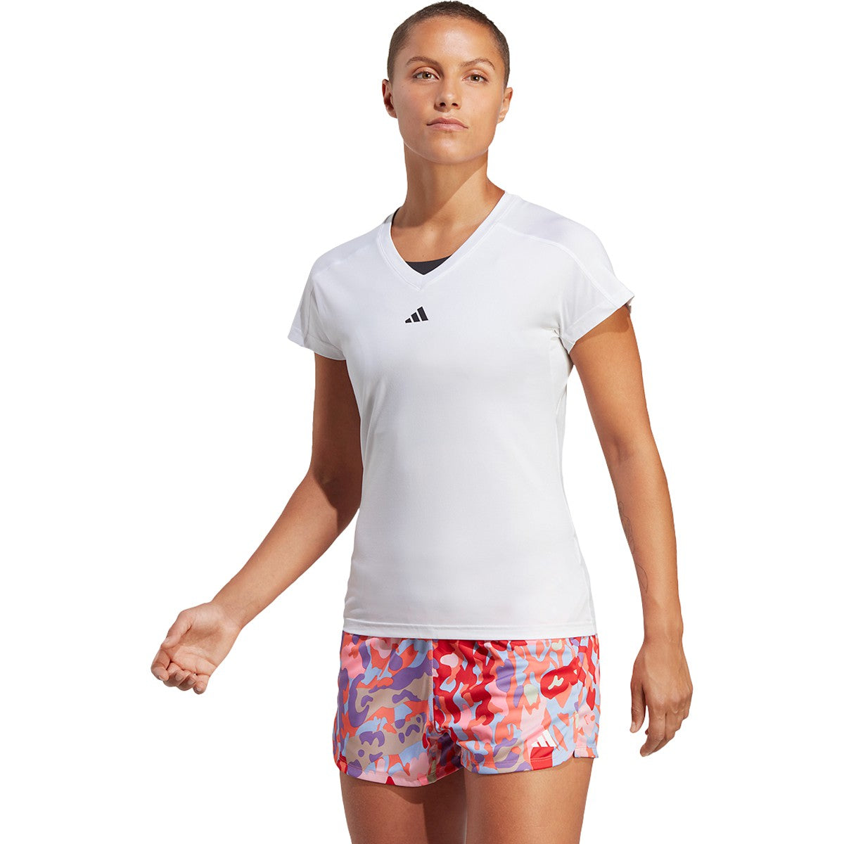adidas Women's Aeroready Train Essentials Minimal Branding V-Neck Tee Womens Apparel Shirts & Tops