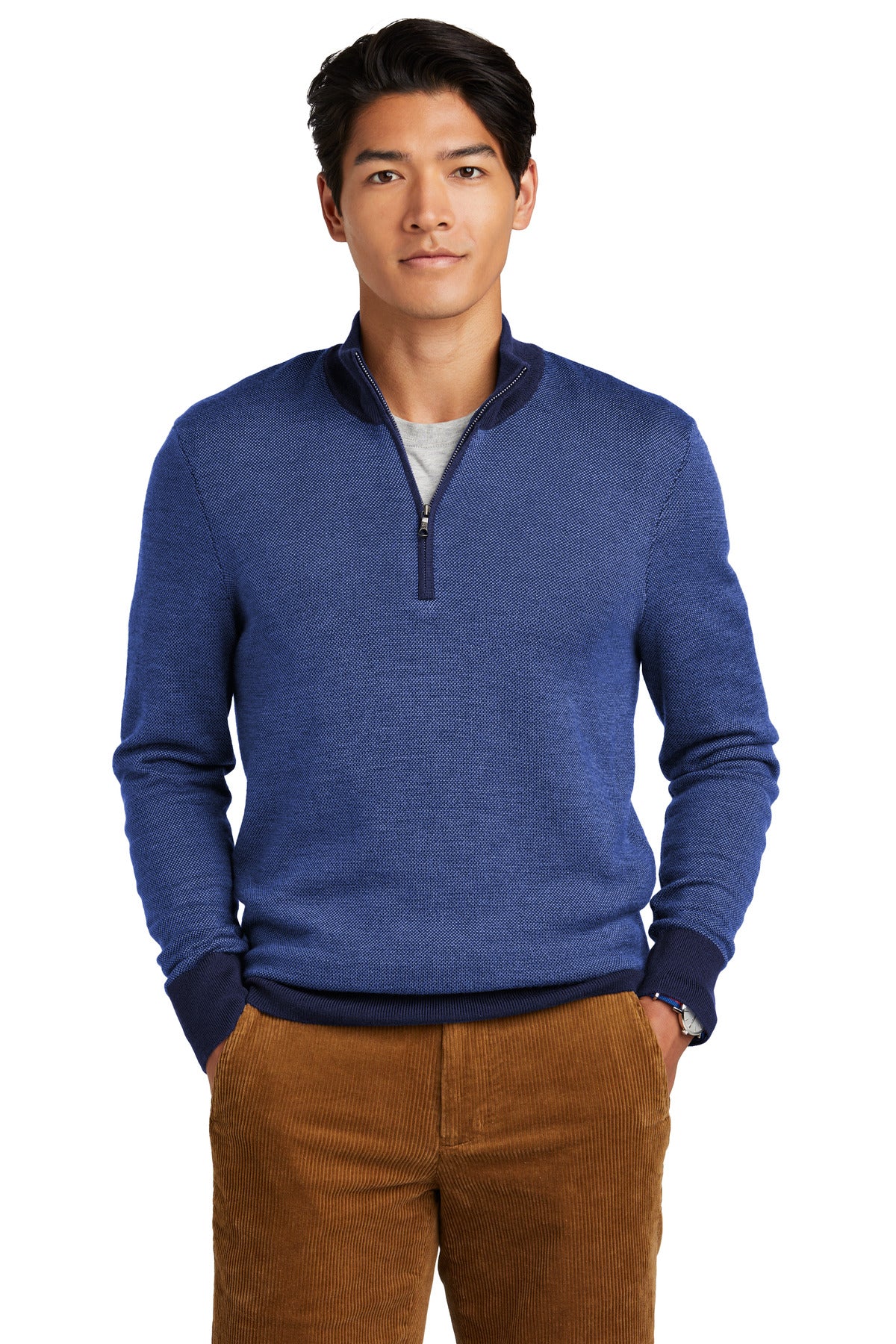 Brooks Brothers Washable Merino Birdseye 1/4-Zip Sweater. BB18412 Corporate Apparel Sweatshirts & Fleece