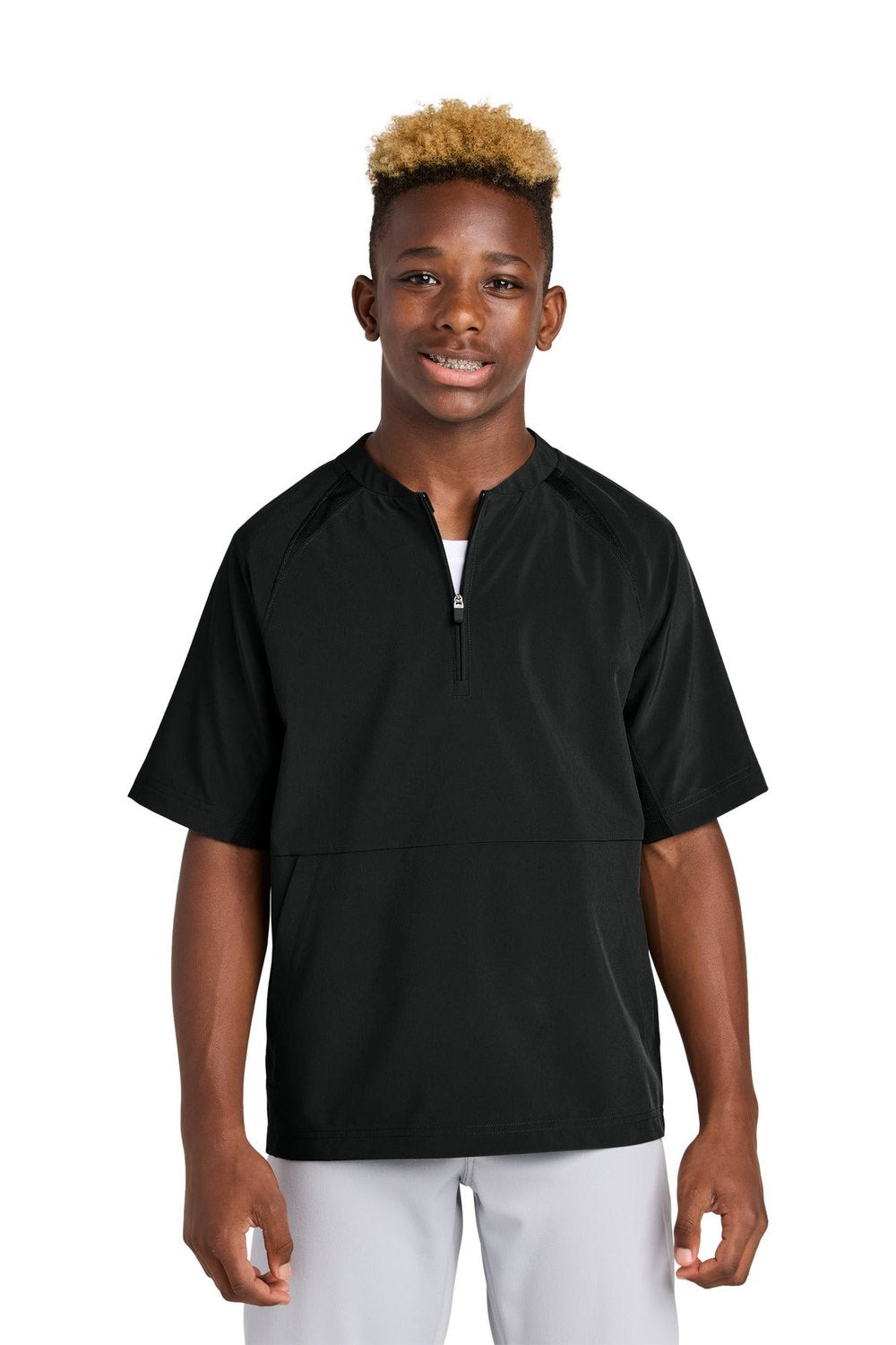 Sport-Tek Youth Repeat 1/2-Zip Short Sleeve Jacket YJST489 Youth Apparel Jackets & Vests