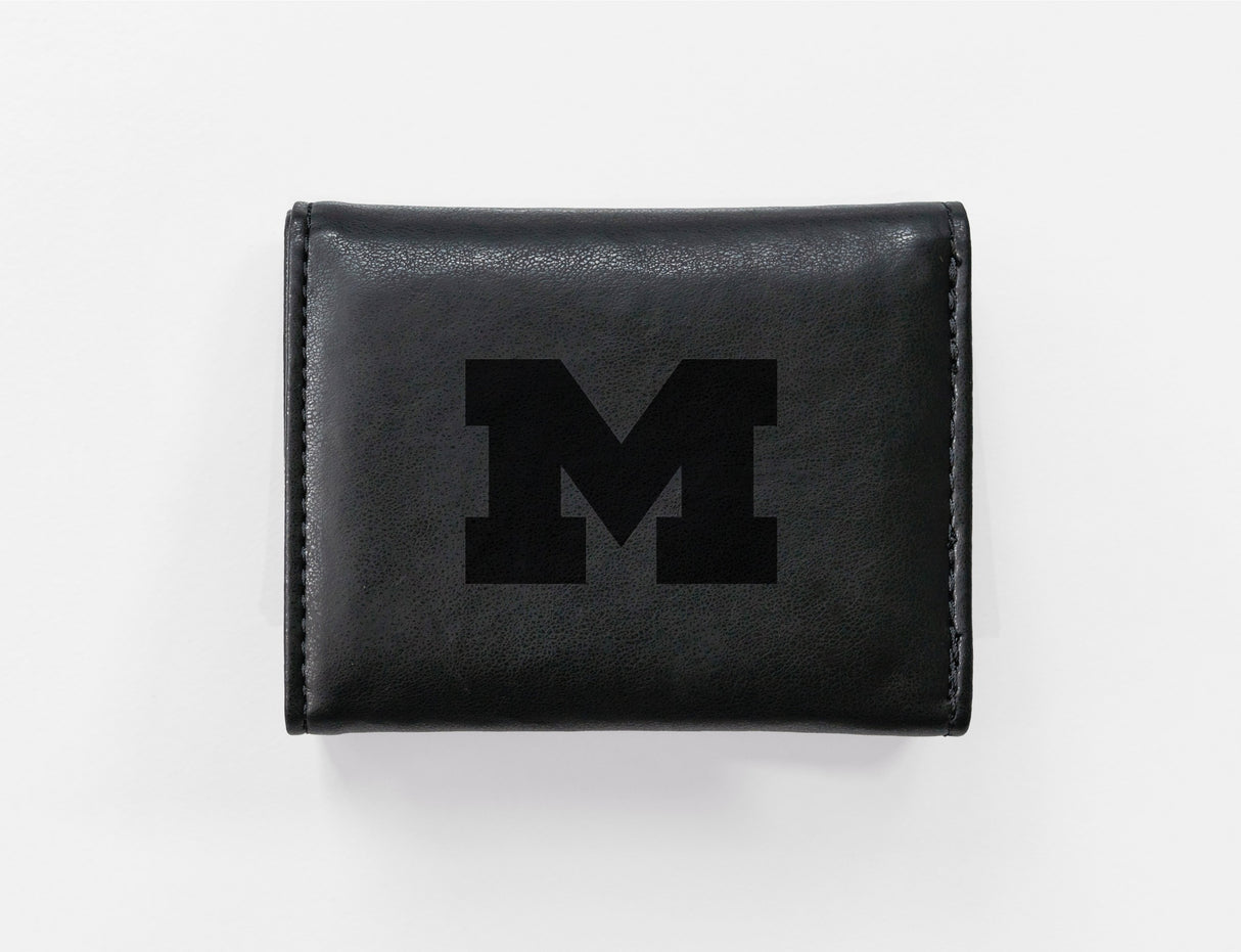 Rico Industries NCAA Michigan Wolverines Laser Engraved Faux Leather Trifold Wallet-1