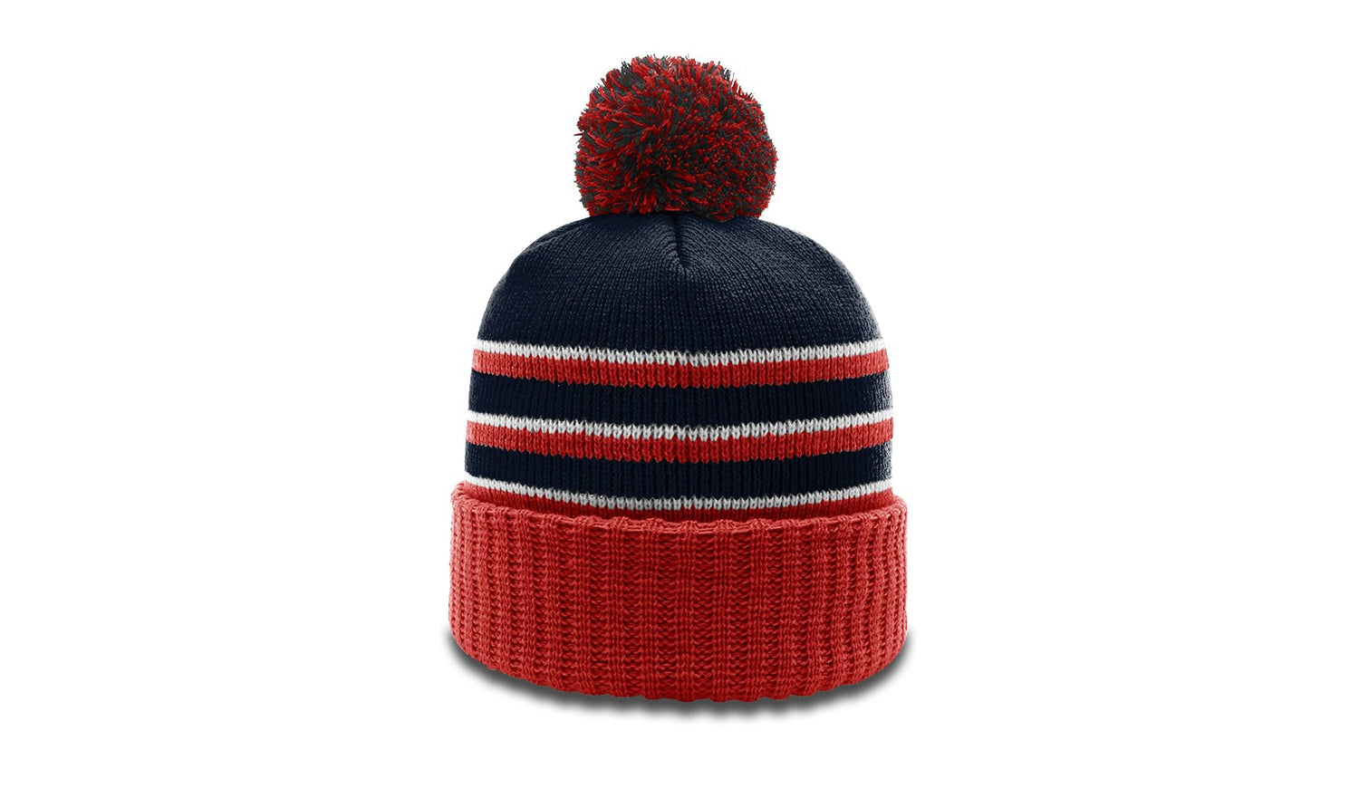 Richardson Striped Beanie with Cuff & Pom Unisex Accessories Hats & Caps
