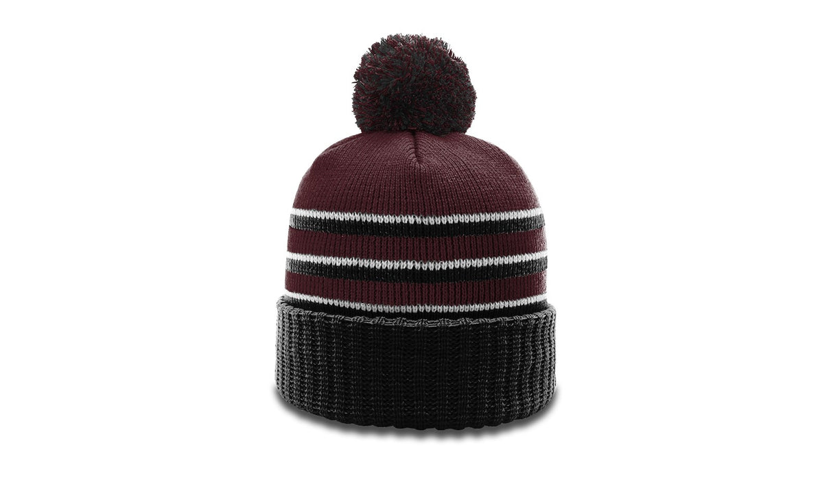Richardson Striped Beanie with Cuff & Pom Unisex Accessories Hats & Caps