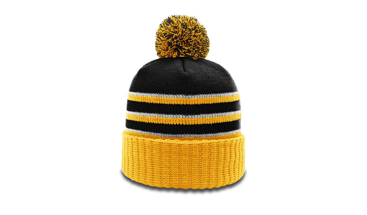 Richardson Striped Beanie with Cuff & Pom Unisex Accessories Hats & Caps