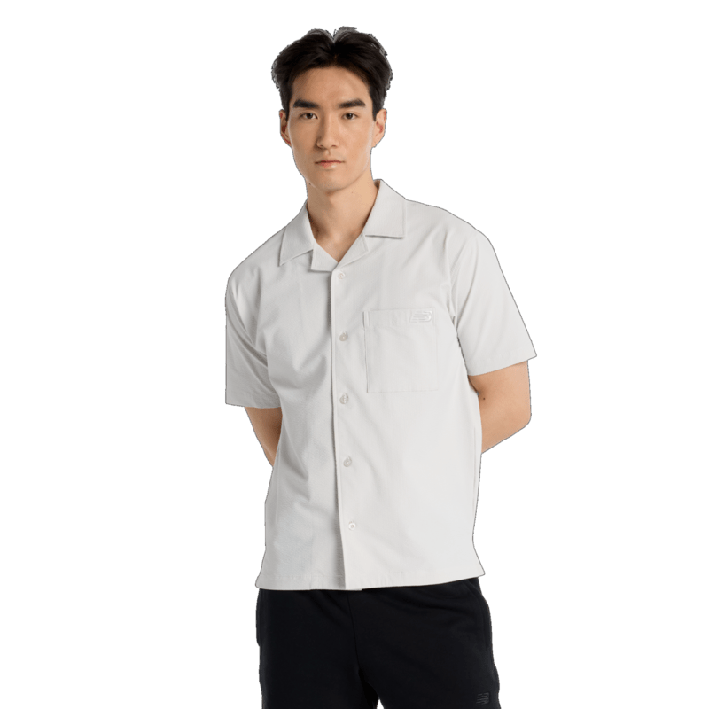 New Balance Men's Seersucker Button Up Short Sleeve Mens Apparel Shirts & Tops