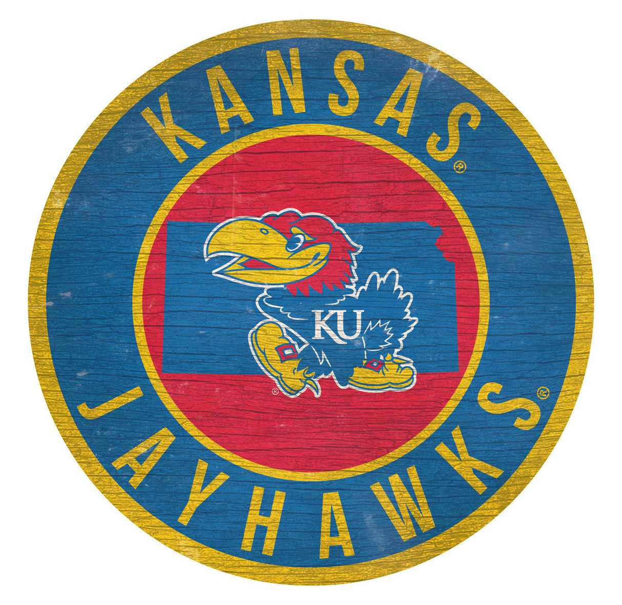 Fan Creations Kansas Jayhawks 12 Inch Round State Design Wood Sign Fan Gear NCAA Kansas Jayhawks