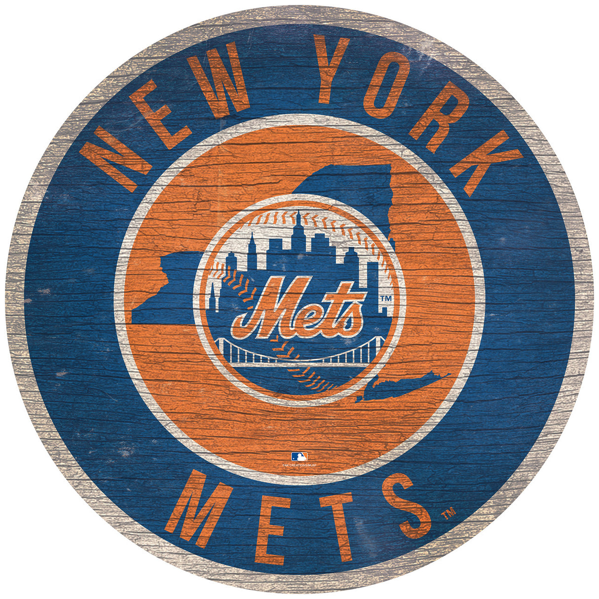 Fan Creations New York Mets 12 Inch Round State Design Wood Sign Fan Gear MLB New York Mets