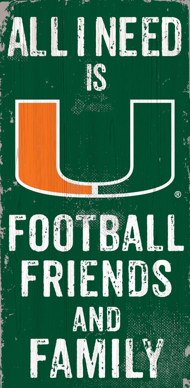 Fan Creations Miami Hurricanes Football Friends and Family Wood Sign 6x12 Fan Gear NCAA Miami Hurricanes