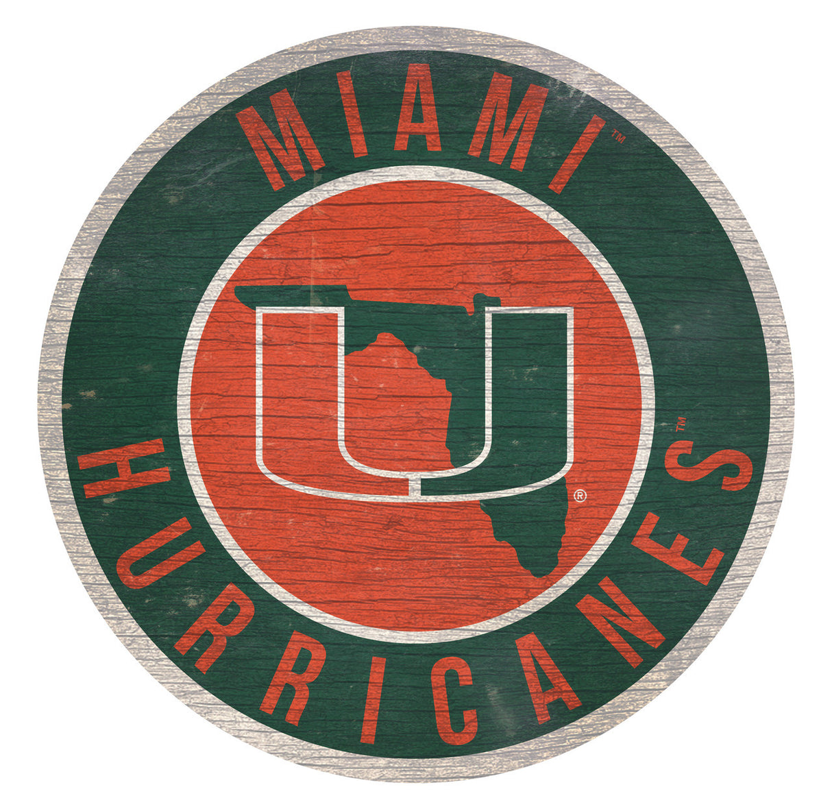 Fan Creations Miami Hurricanes 12 Inch Round State Design Wood Sign Fan Gear NCAA Miami Hurricanes