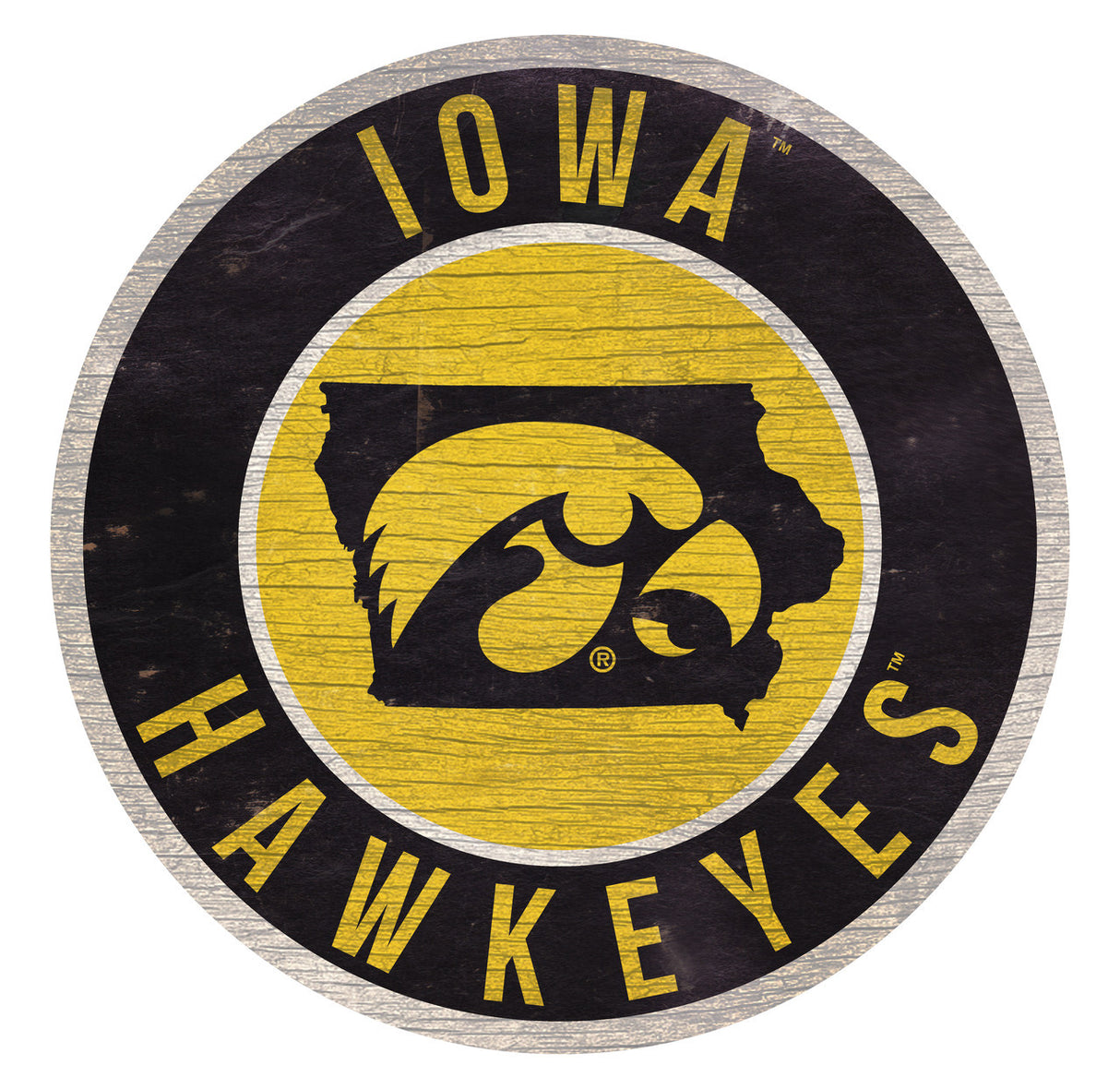 Fan Creations Iowa Hawkeyes 12 Inch Round State Design Wood Sign Fan Gear NCAA Iowa Hawkeyes