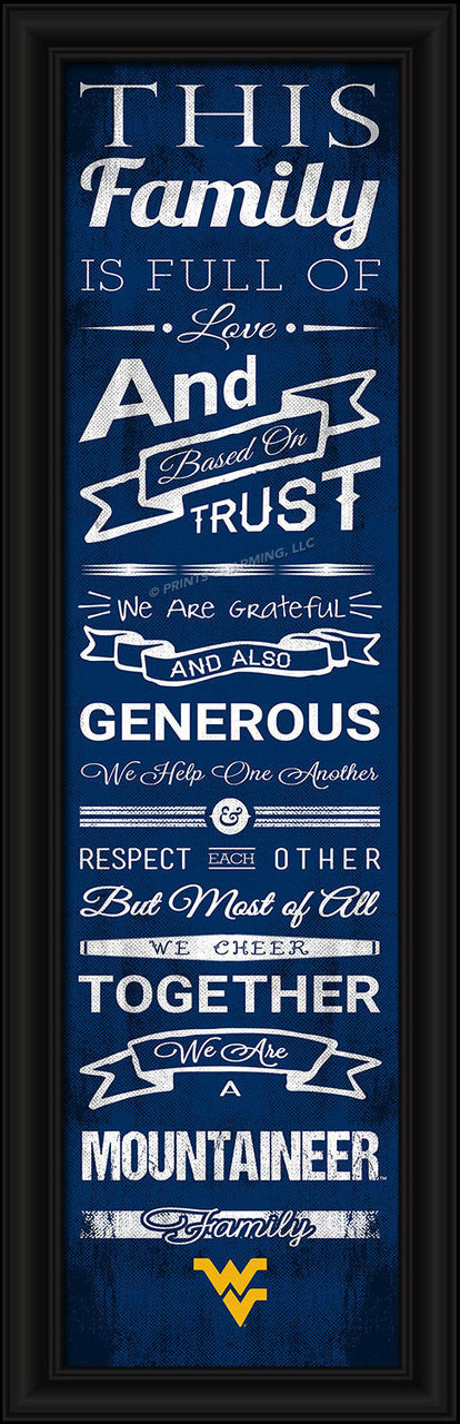 Prints Charming West Virginia Mountaineers Family Cheer Print 8"x24" Fan Gear NCAA West Virginia Mountaineers