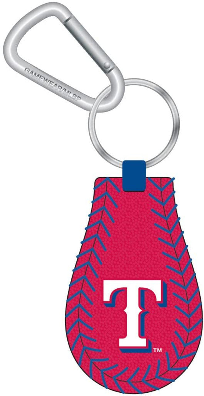 Gamewear Texas Rangers Team Color Red Blue Leather Thread Baseball Keychain Fan Gear MLB Texas Rangers