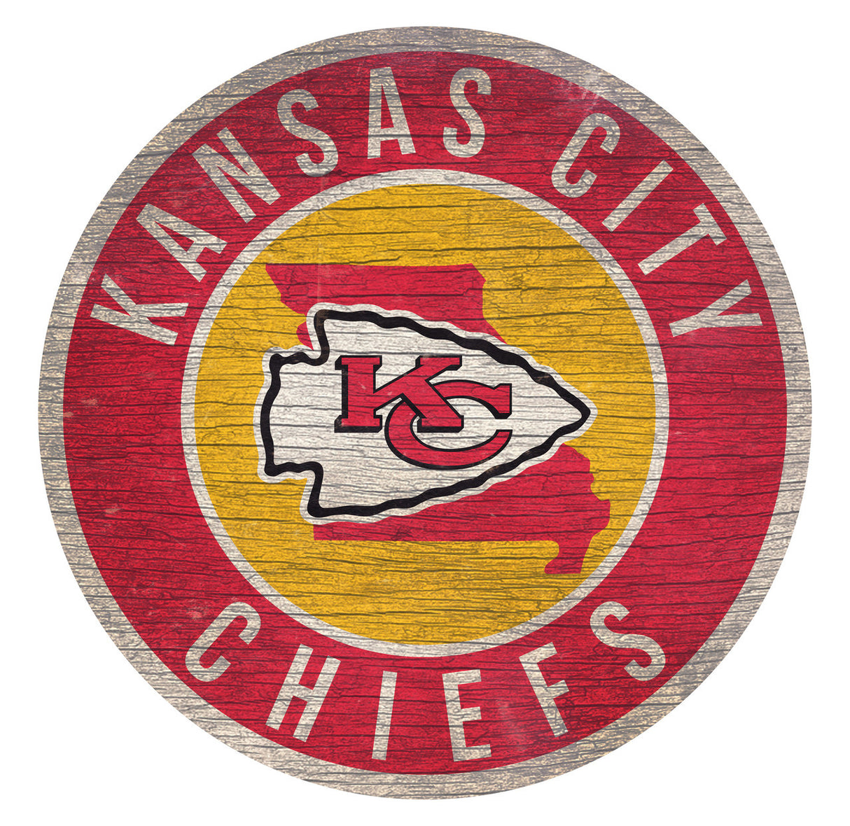 Fan Creations Kansas City Chiefs 12 Inch Round State Design Wood Sign Fan Gear NFL Kansas City Chiefs