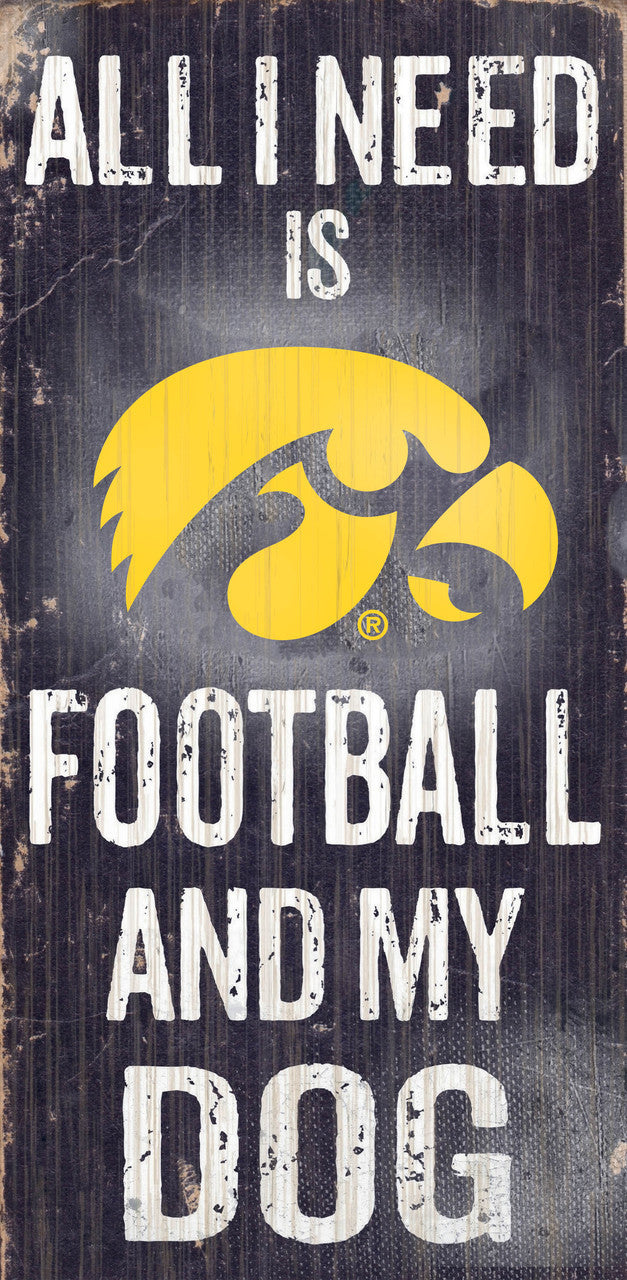 Fan Creations Iowa Hawkeyes Football and Dog Wood Sign 6x12 Fan Gear NCAA Iowa Hawkeyes