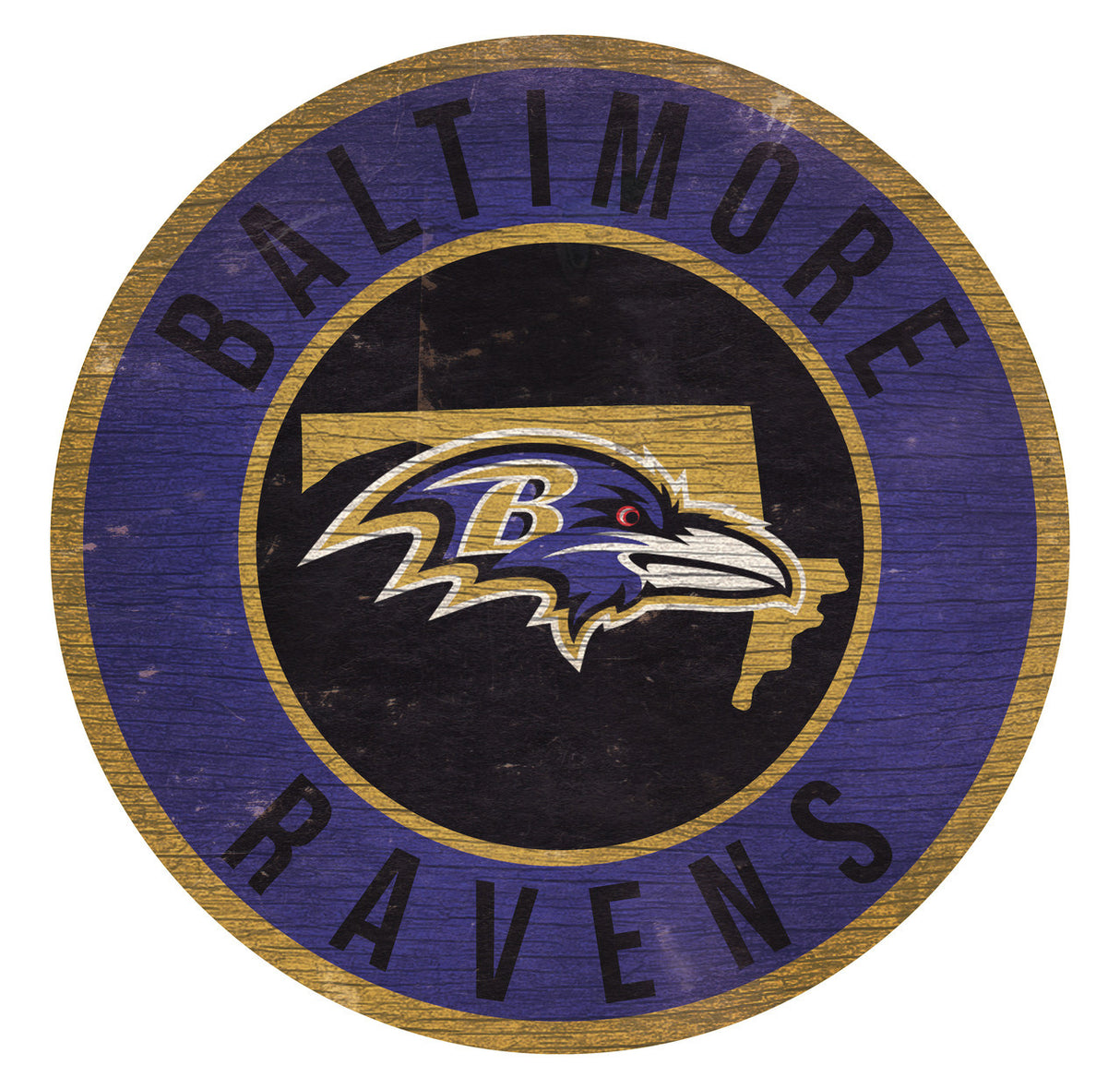 Fan Creations Baltimore Ravens 12 Inch Round State Design Wood Sign Fan Gear NFL Baltimore Ravens