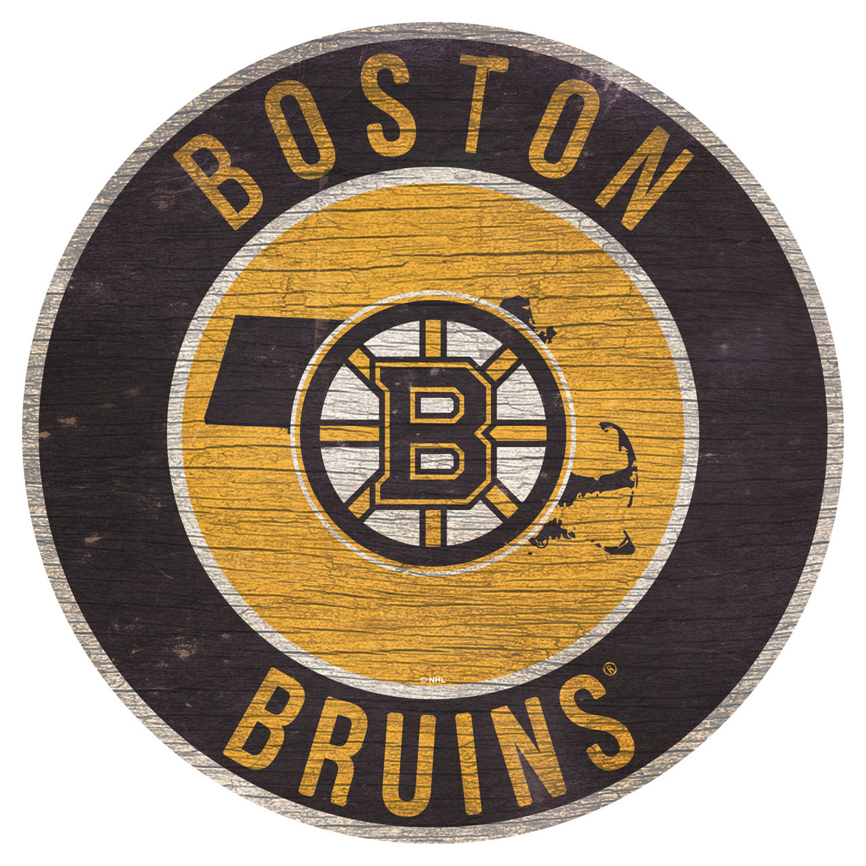 Fan Creations Boston Bruins 12 Inch Round State Design Wood Sign Fan Gear NHL Boston Bruins