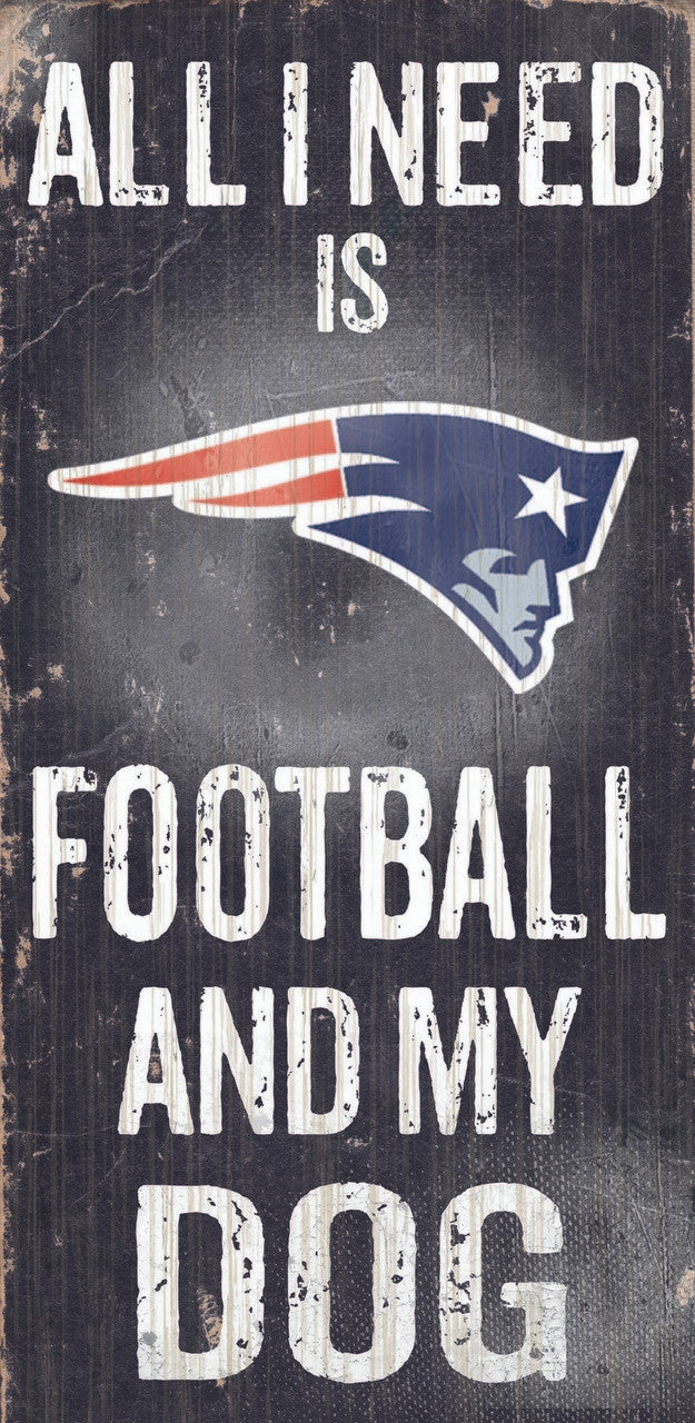 Fan Creations New England Patriots Football and Dog Wood Sign 6"x12" Fan Gear NFL New England Patriots