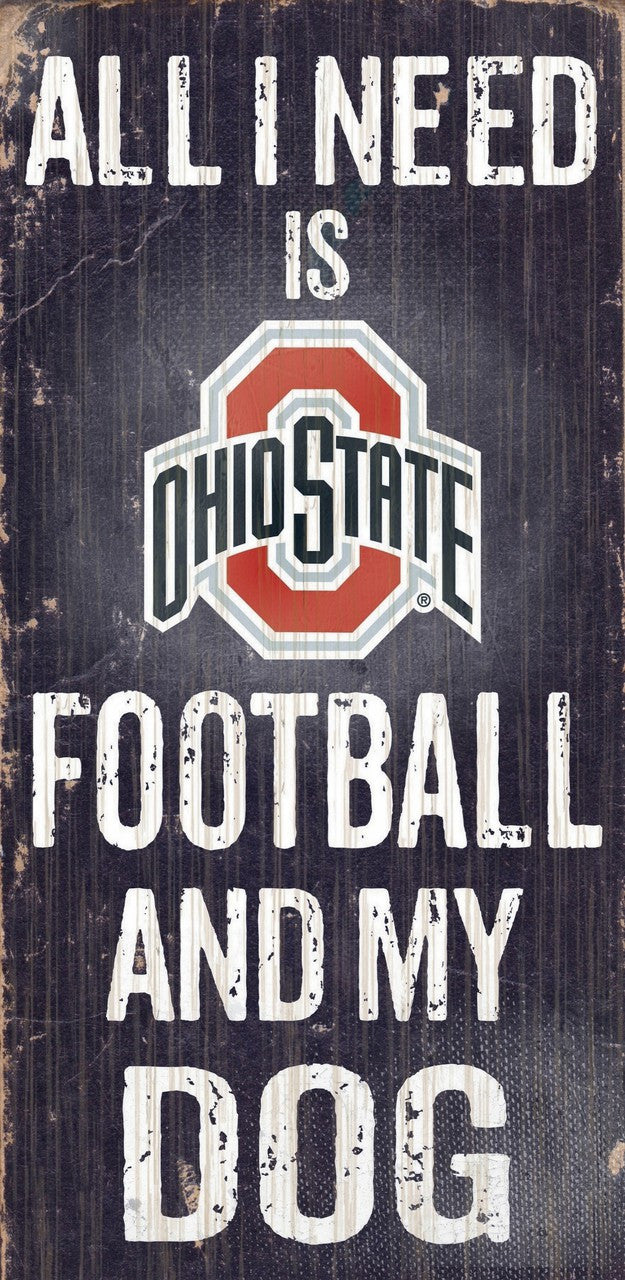 Fan Creations Ohio State Buckeyes Football and Dog Wood Sign 6"x12" Fan Gear NCAA Ohio State Buckeyes