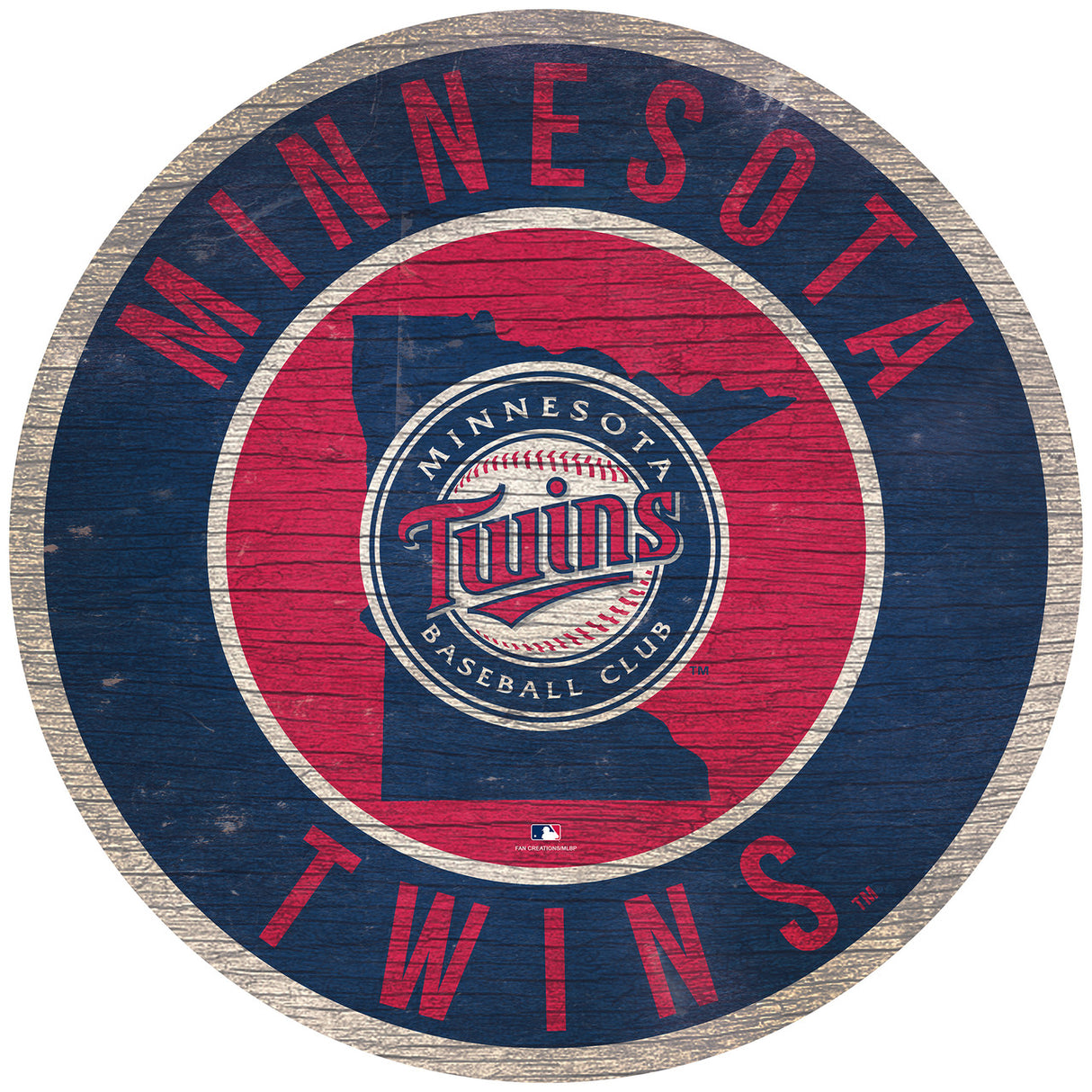Fan Creations Minnesota Twins 12 Inch Round State Design Wood Sign Fan Gear MLB Minnesota Twins