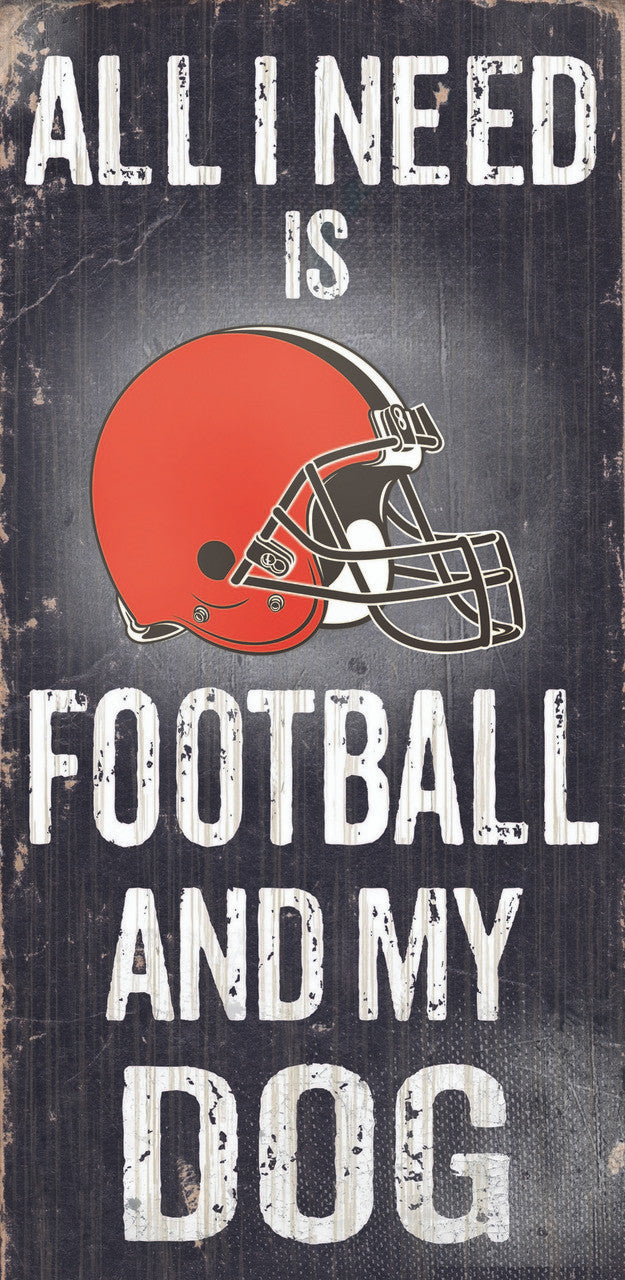 Fan Creations Cleveland Browns Football and Dog Wood Sign 6"x12" Fan Gear NFL Cleveland Browns
