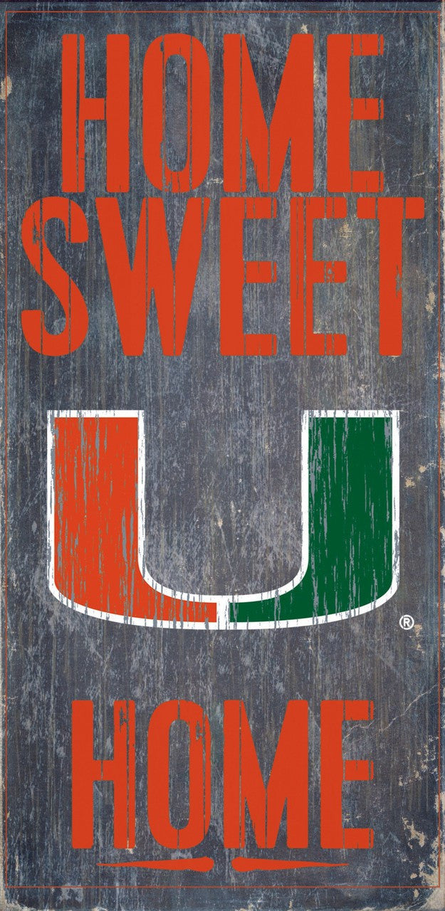 Fan Creations Miami Hurricanes Home Sweet Home Wood Sign 6"x12" Fan Gear NCAA Miami Hurricanes