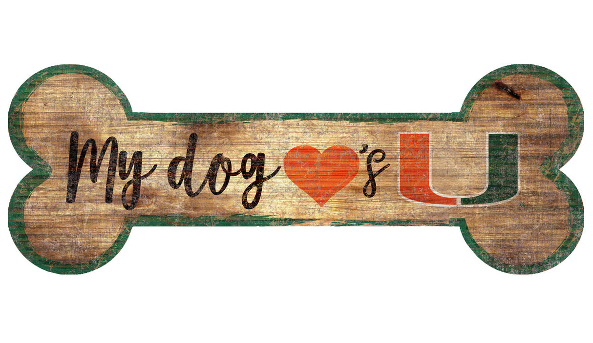 Fan Creations Miami Hurricanes Dog Bone Shape Wood Sign Fan Gear NCAA Miami Hurricanes