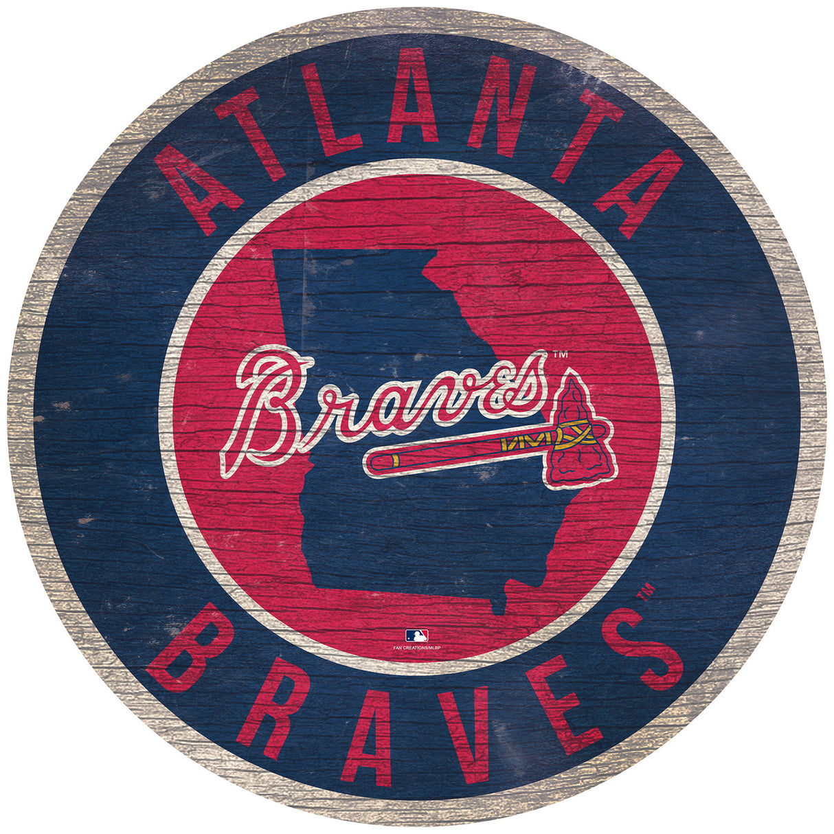 Fan Creations Atlanta Braves 12 Inch Round State Design Wood Sign Fan Gear MLB Atlanta Braves